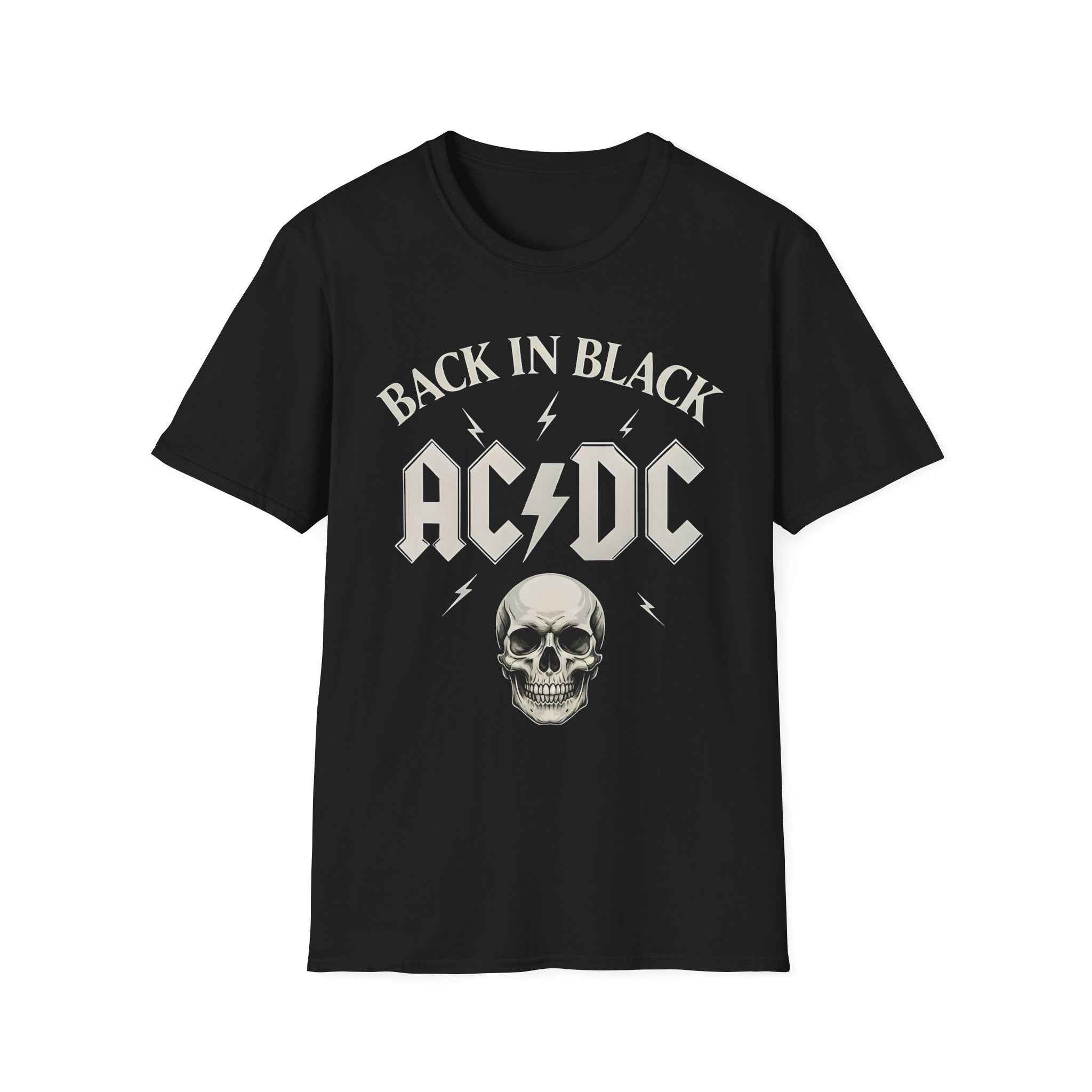 AC/DC Back in Black Unisex Softstyle T-Shirt - Rock Music Tee, Concert Shirt, Vintage Style, Music Lover Gift, Casual Wear