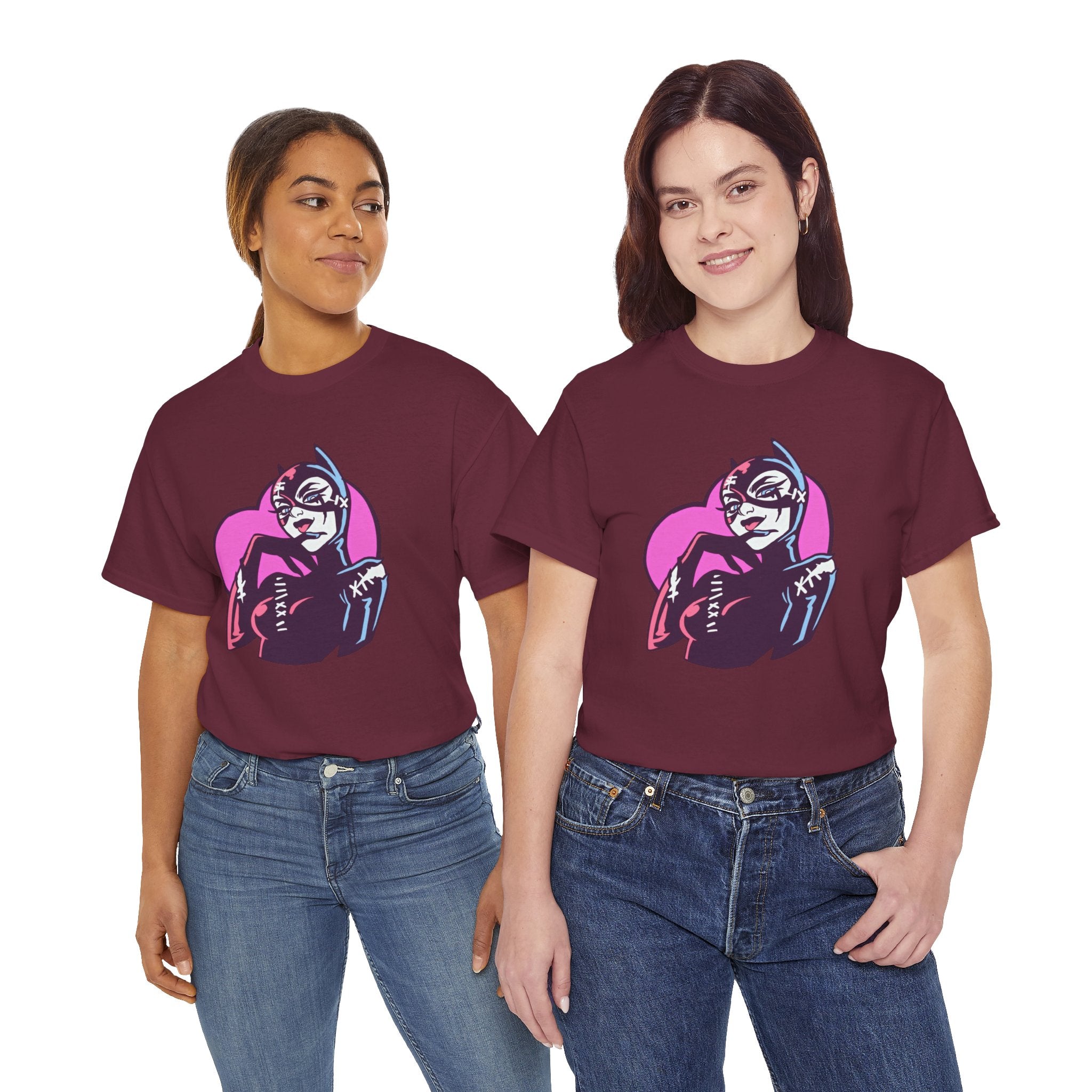 Catwoman Neon Heart Retro Comic T-Shirt — Catwoman Anti-Hero Tee