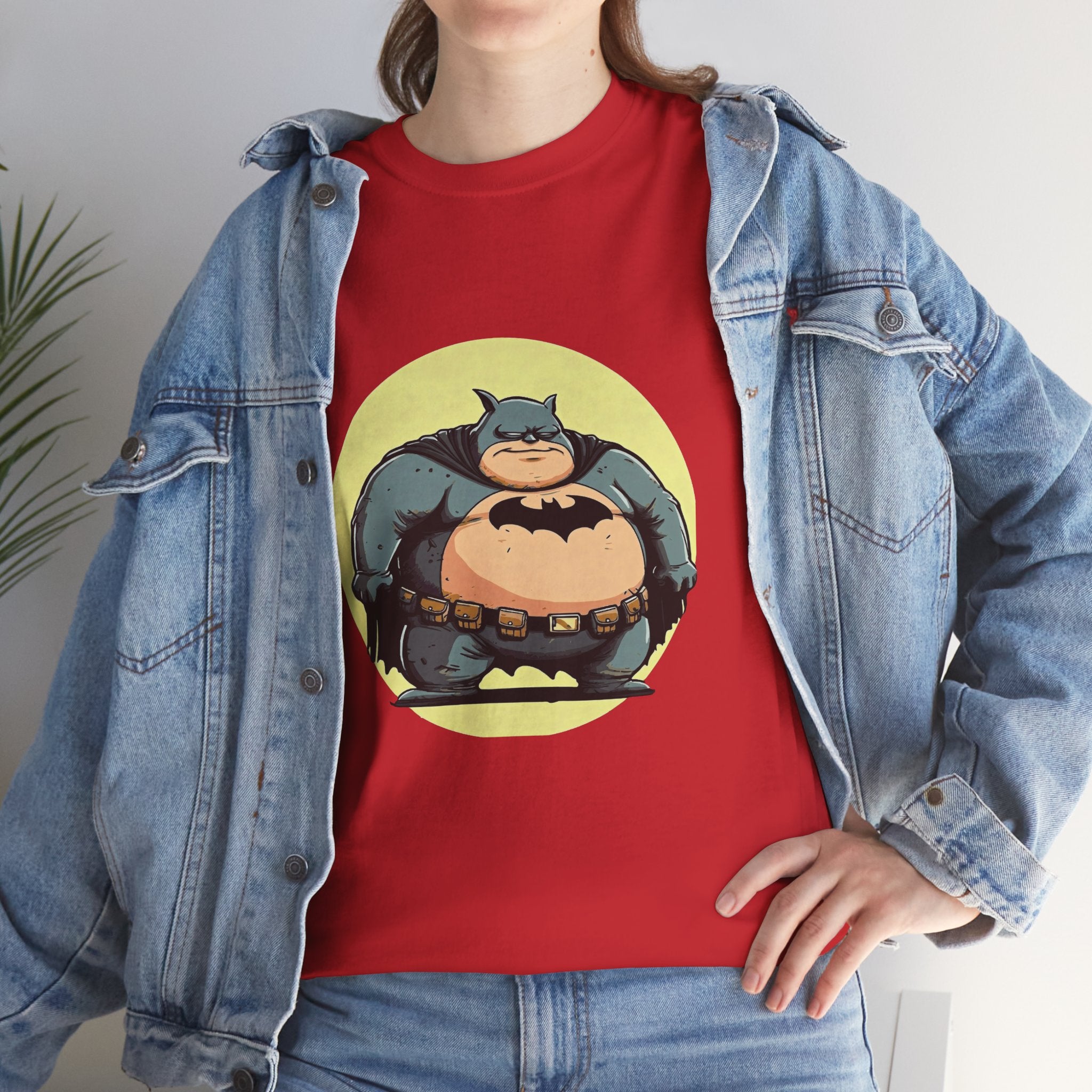 Funny Chubby Bat Hero T‑Shirt — Cute Fat Batman Parody Tee