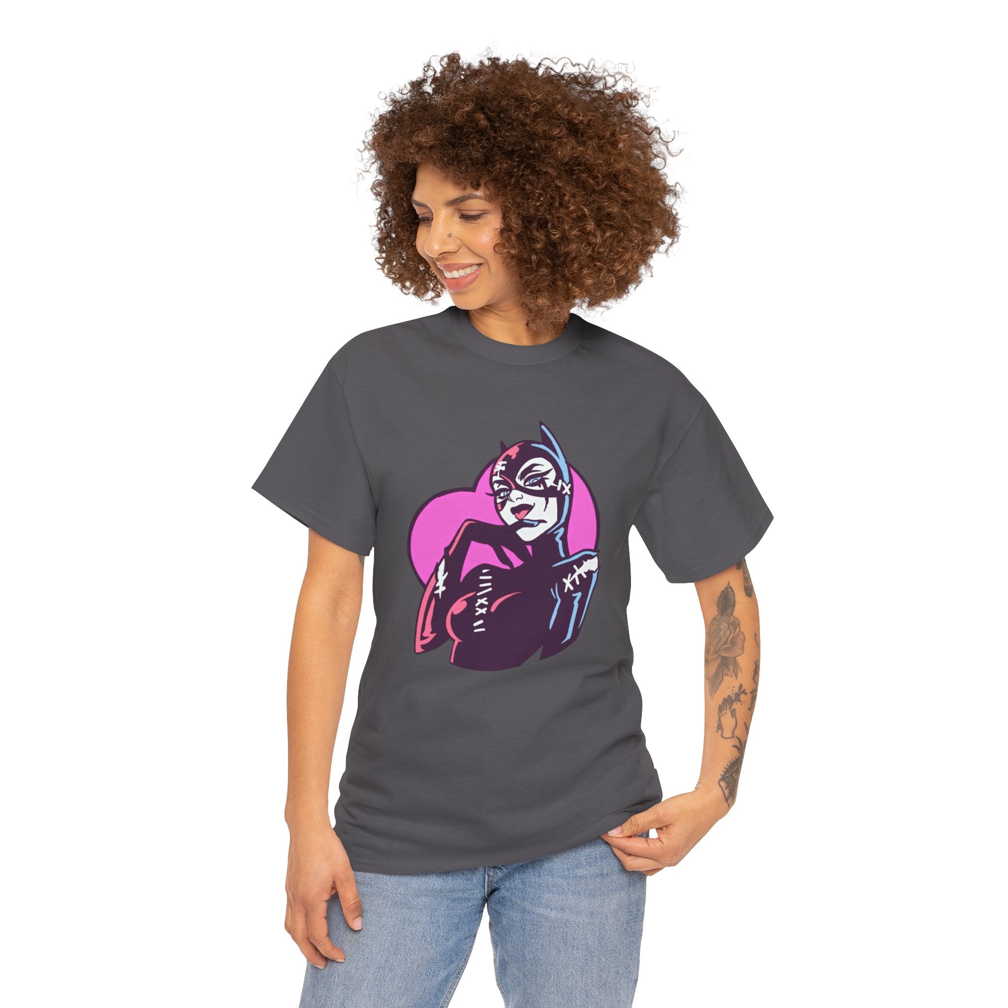 Catwoman Neon Heart Retro Comic T-Shirt — Catwoman Anti-Hero Tee