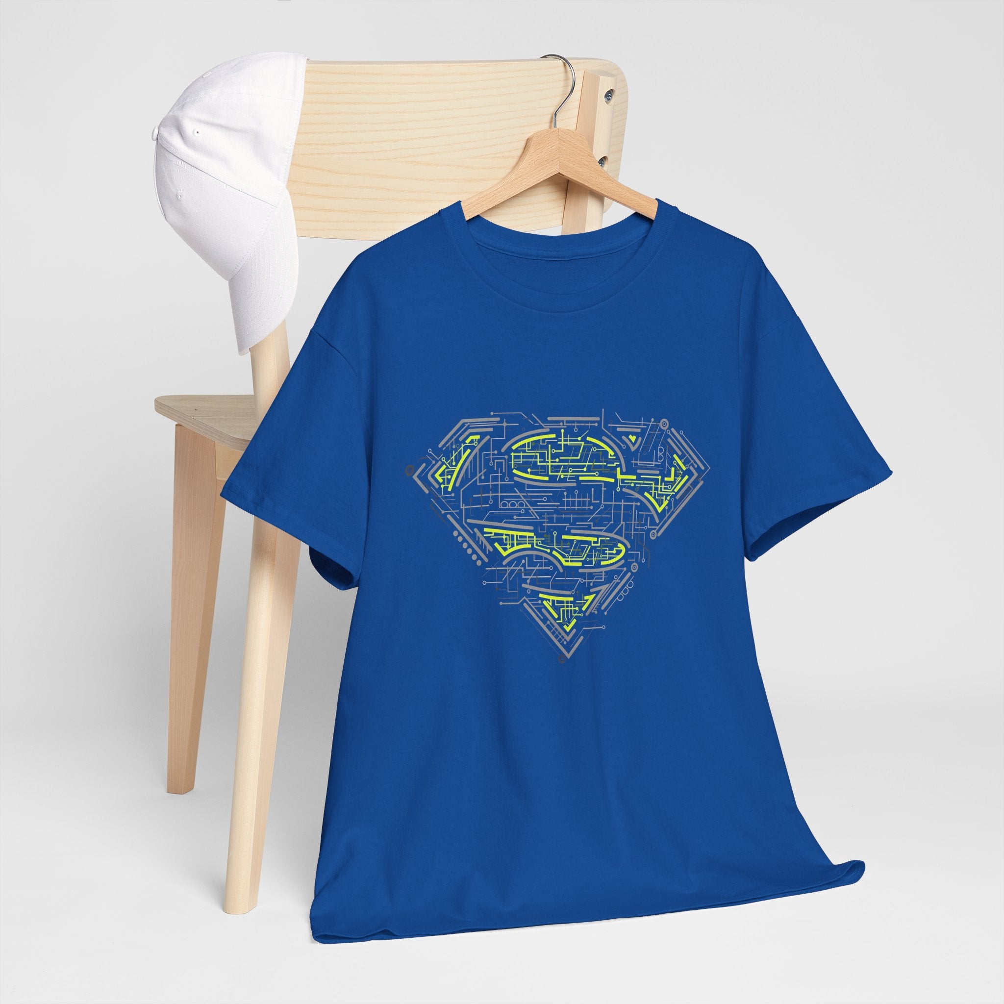 Superman Tech Shield T-Shirt — Futuristic Man of Steel Fanart Logo Tee