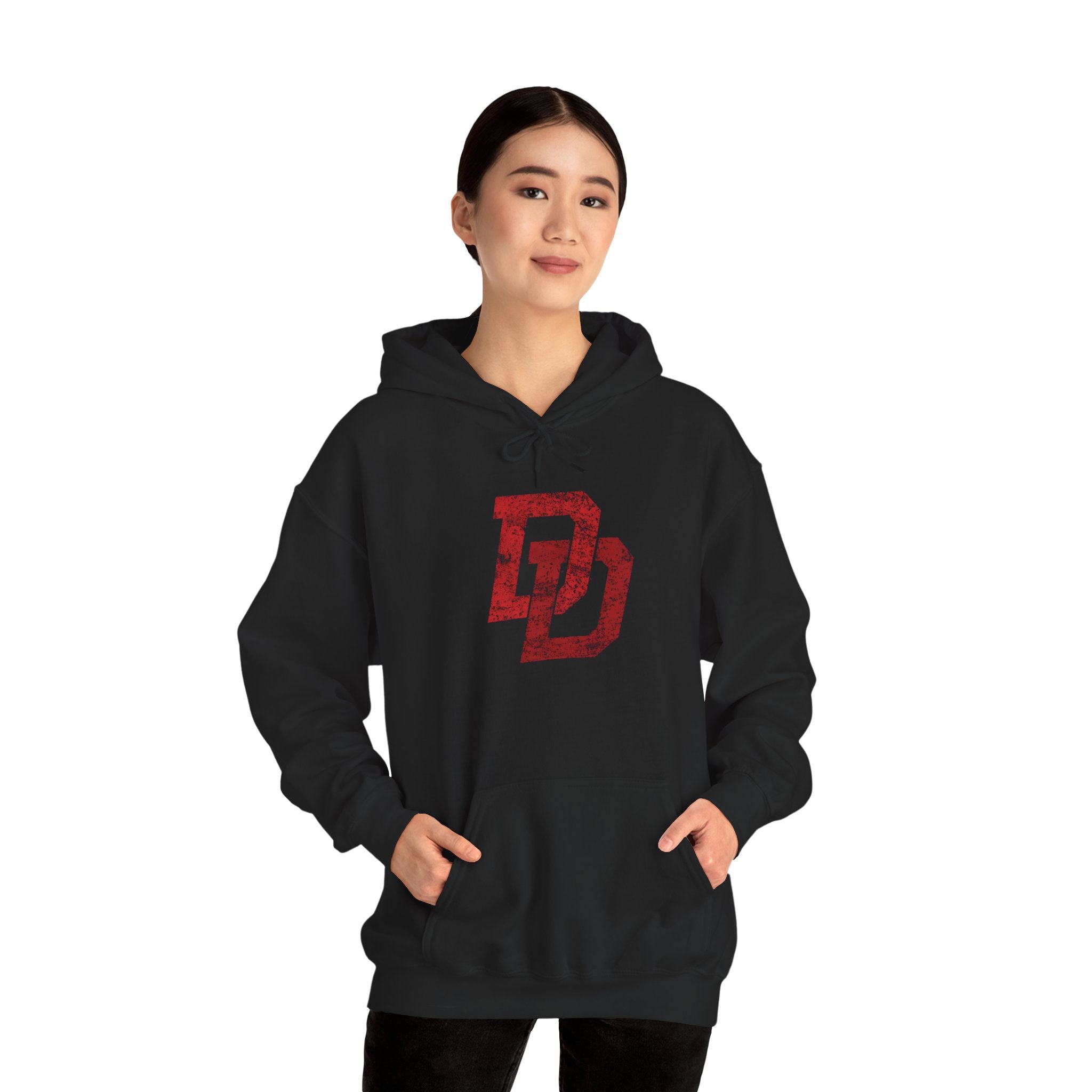 Daredevil Distressed DD Logo Hoodie — Marvel Superhero Sweatshirt