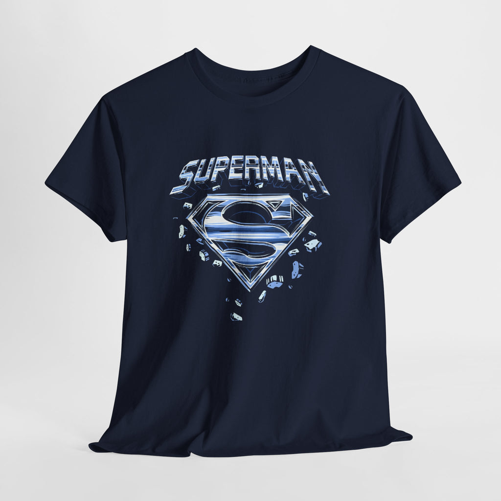 Man of Steel Metallic Logo T-Shirt — Shattered Chrome Superman Unisex Tee