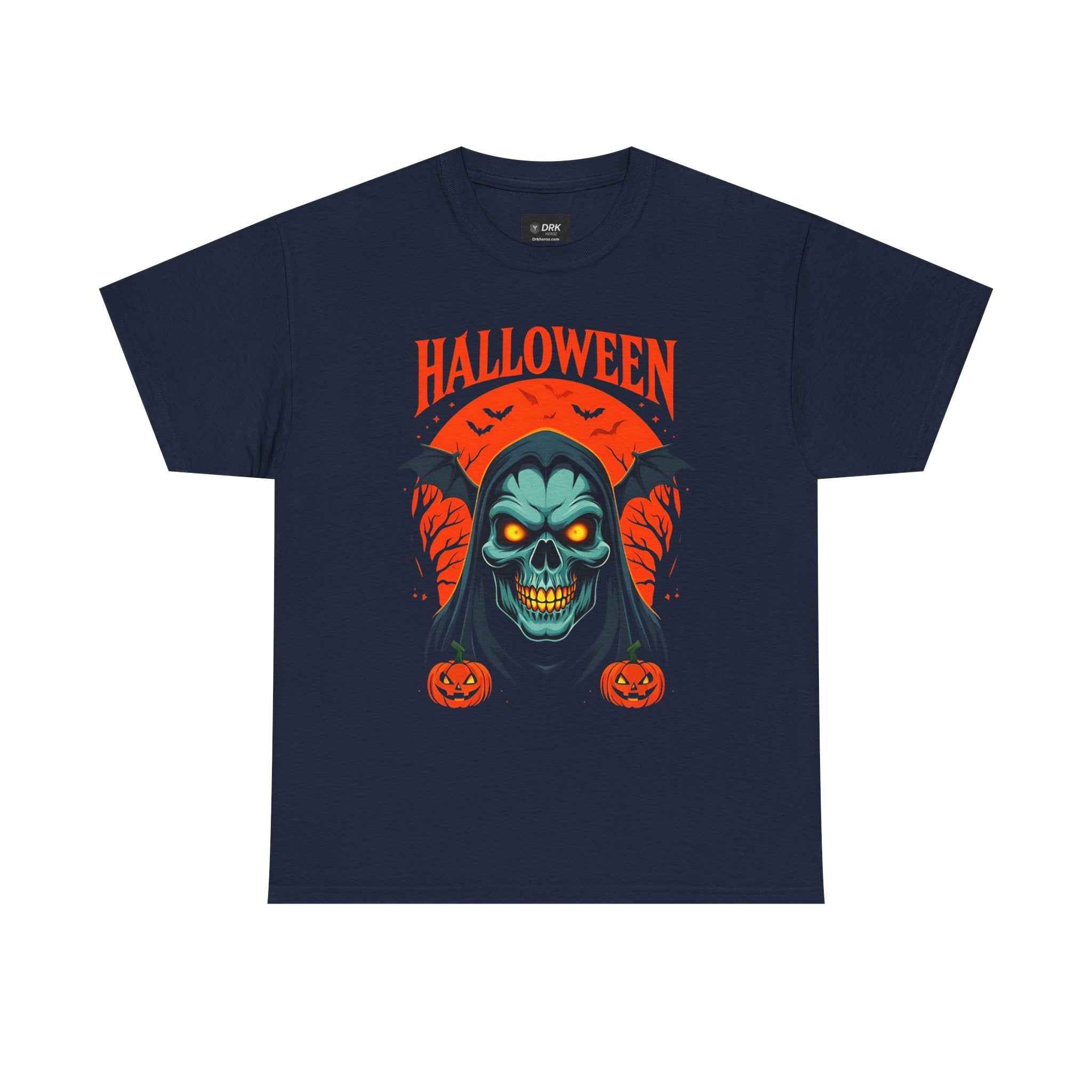 Spooky Halloween Skull & Pumpkin Unisex Tee Shirt, Graphic Scary Costume Top, October Trick or Treat Apparel, Horror Punk Goth Clothing, Men