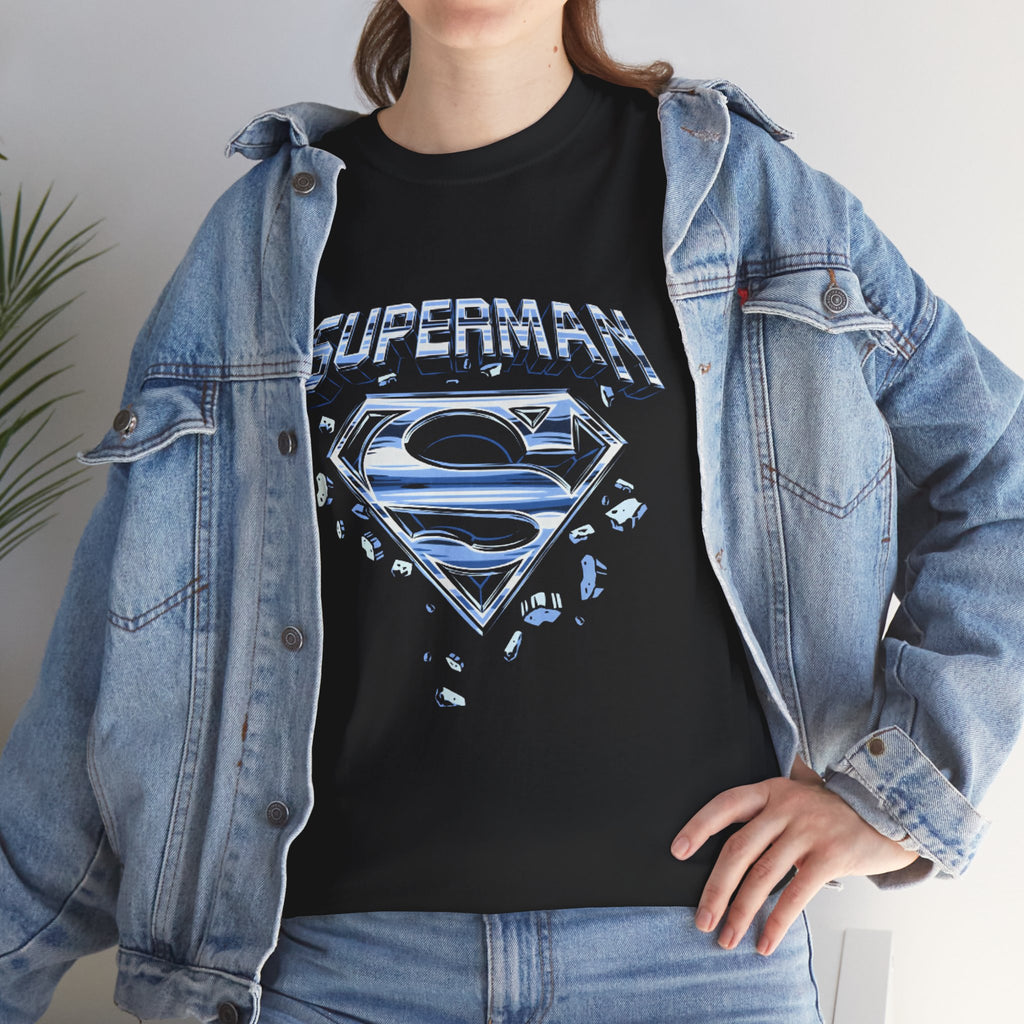 Man of Steel Metallic Logo T-Shirt — Shattered Chrome Superman Unisex Tee