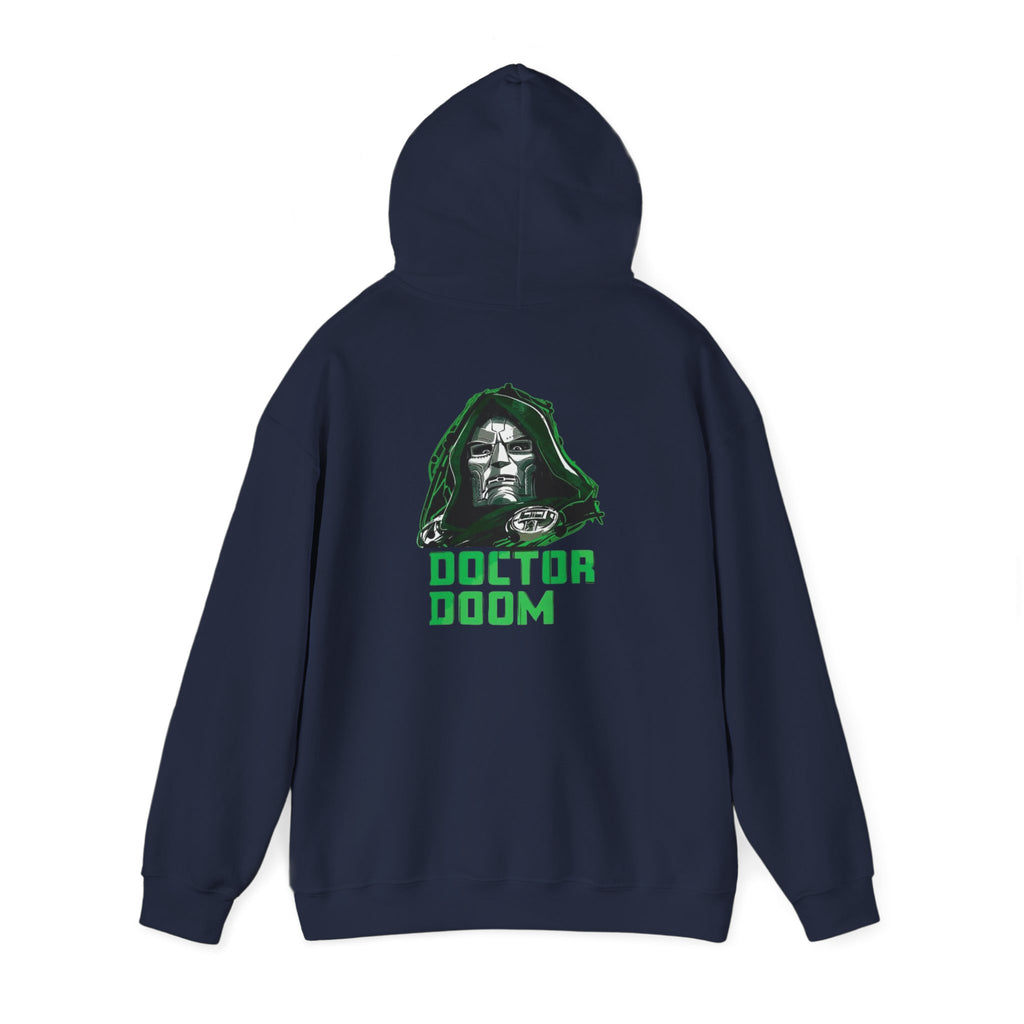 Doctor Doom Avengers Hoodie — Villain Portrait & Back Text Graphic