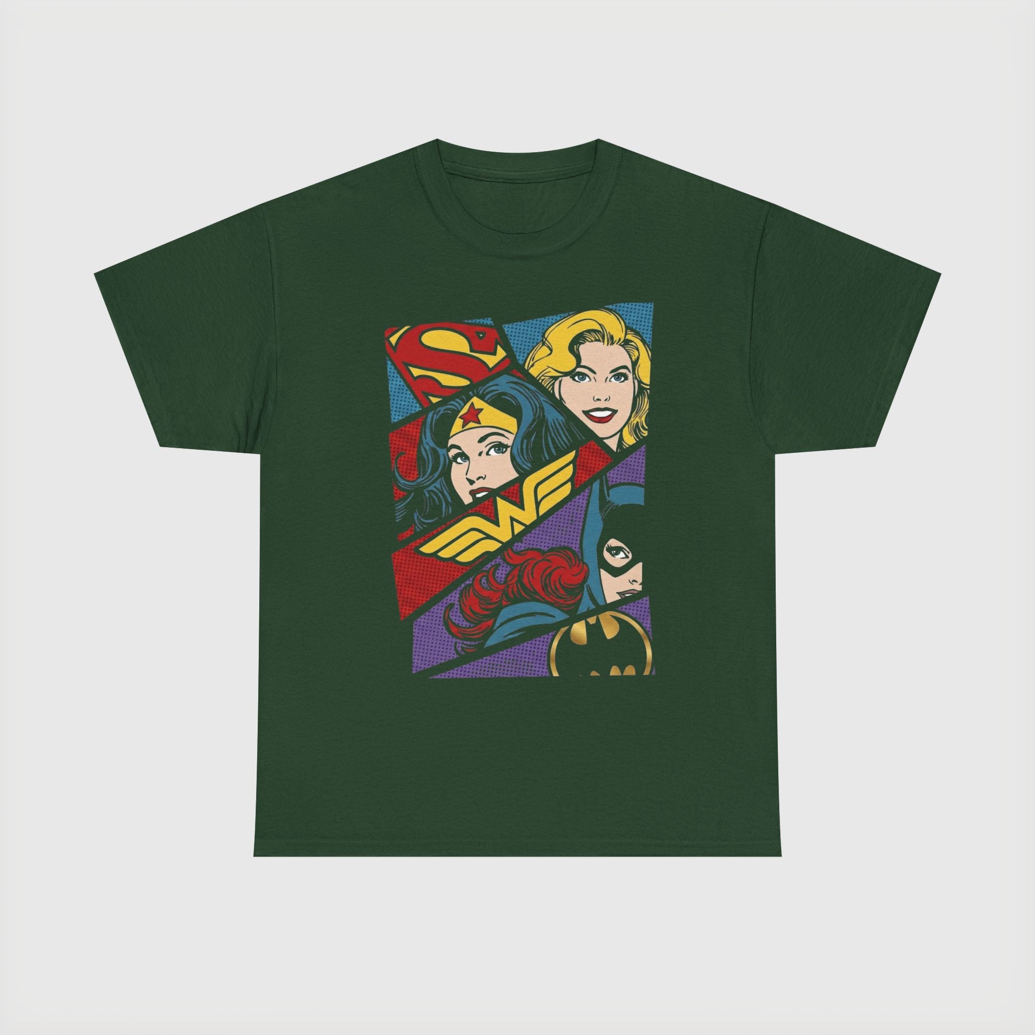 DC Girls Superhero Collage T‑Shirt — Wonder Woman, Supergirl & Batgirl Comic Tee