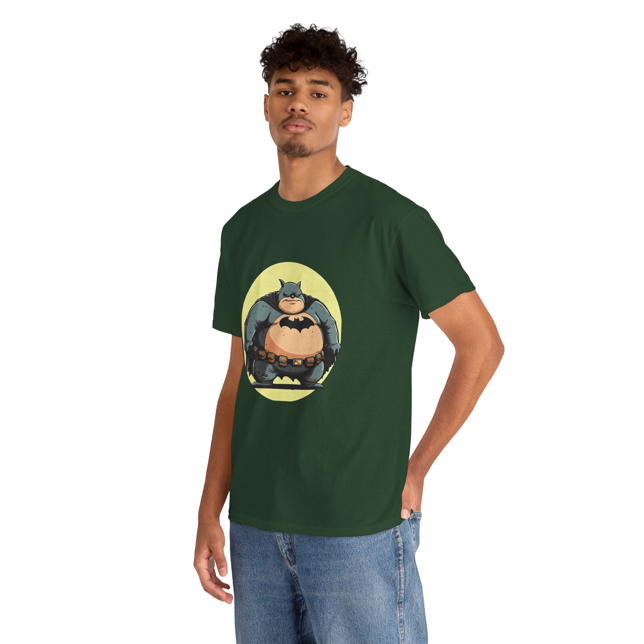 Funny Chubby Bat Hero T‑Shirt — Cute Fat Batman Parody Tee