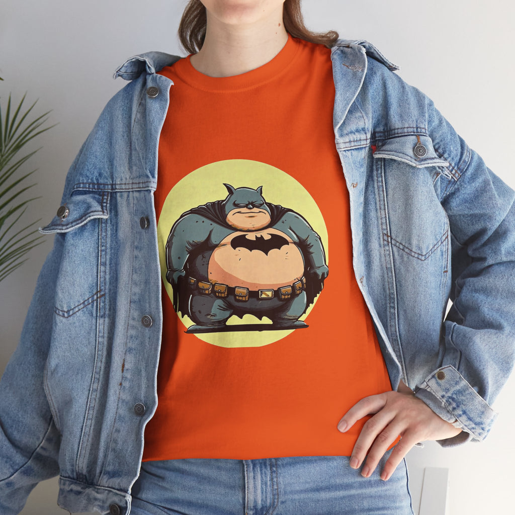 Funny Chubby Bat Hero T‑Shirt — Cute Fat Batman Parody Tee