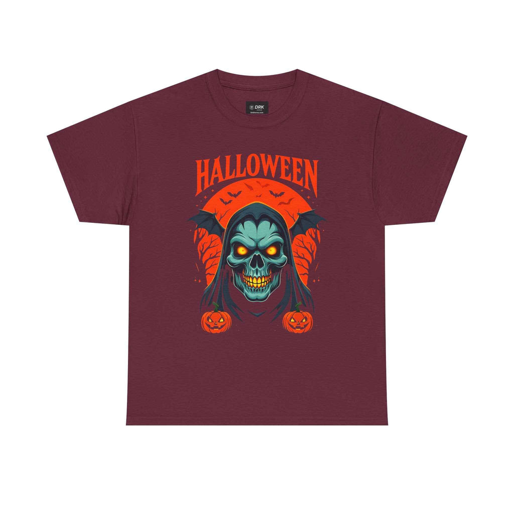 Spooky Halloween Skull & Pumpkin Unisex Tee Shirt, Graphic Scary Costume Top, October Trick or Treat Apparel, Horror Punk Goth Clothing, Men