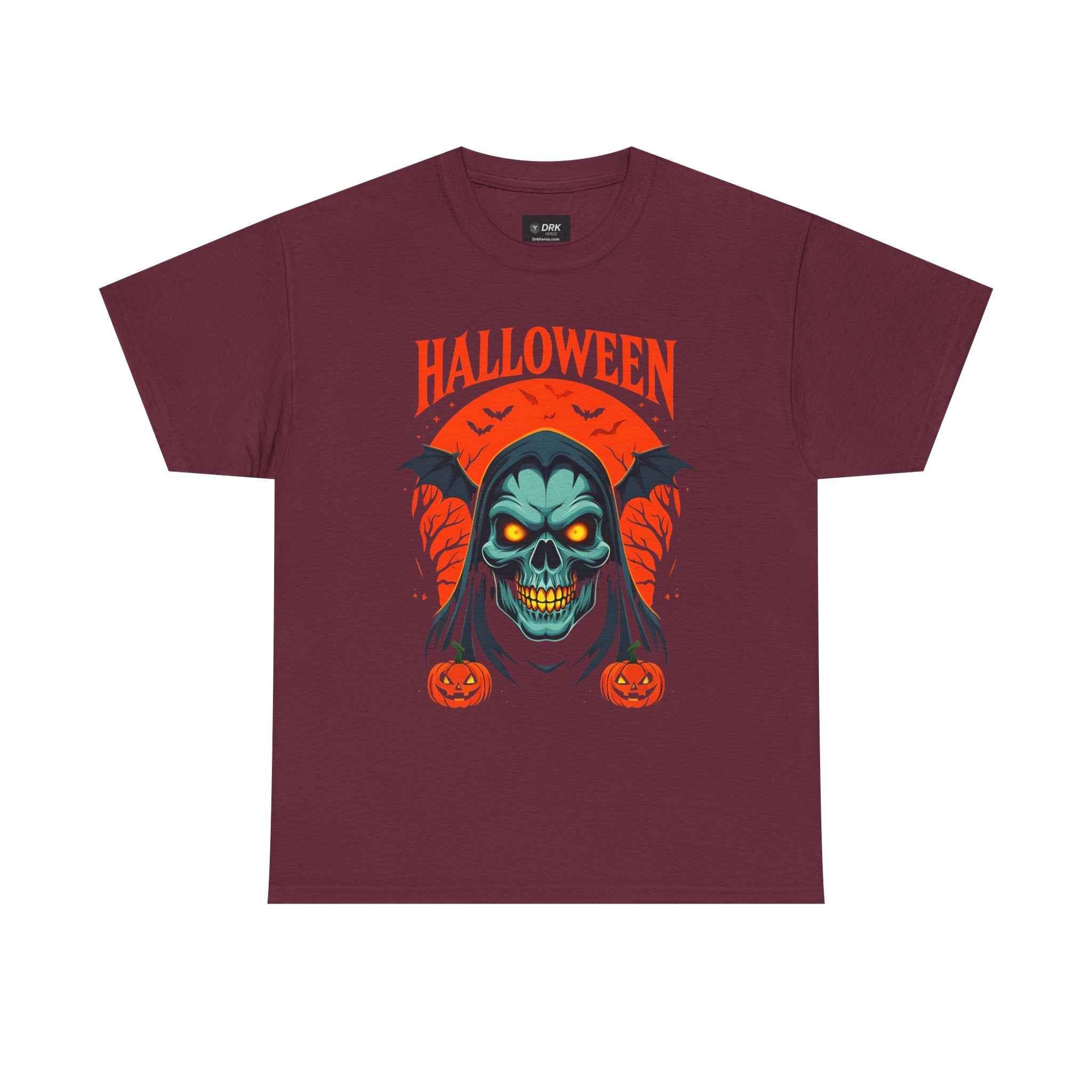 Spooky Halloween Skull & Pumpkin Unisex Tee Shirt, Graphic Scary Costume Top, October Trick or Treat Apparel, Horror Punk Goth Clothing, Men