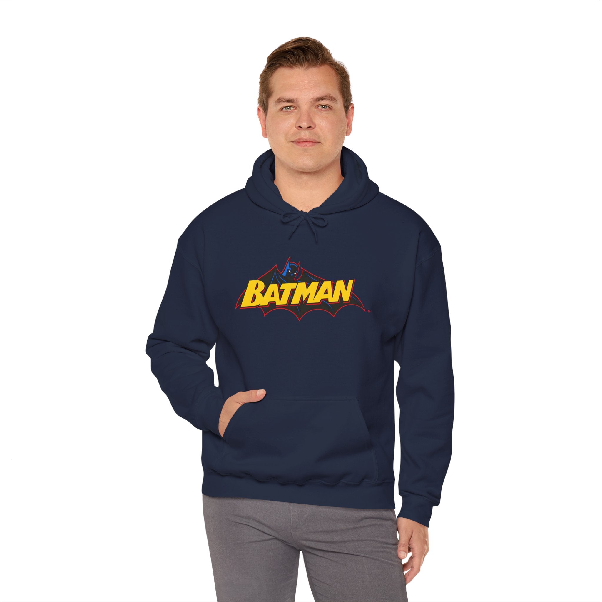 Batman DC Comics Inspired Logo Hoodie — Retro Bold Graphic Batman Sweatshirt