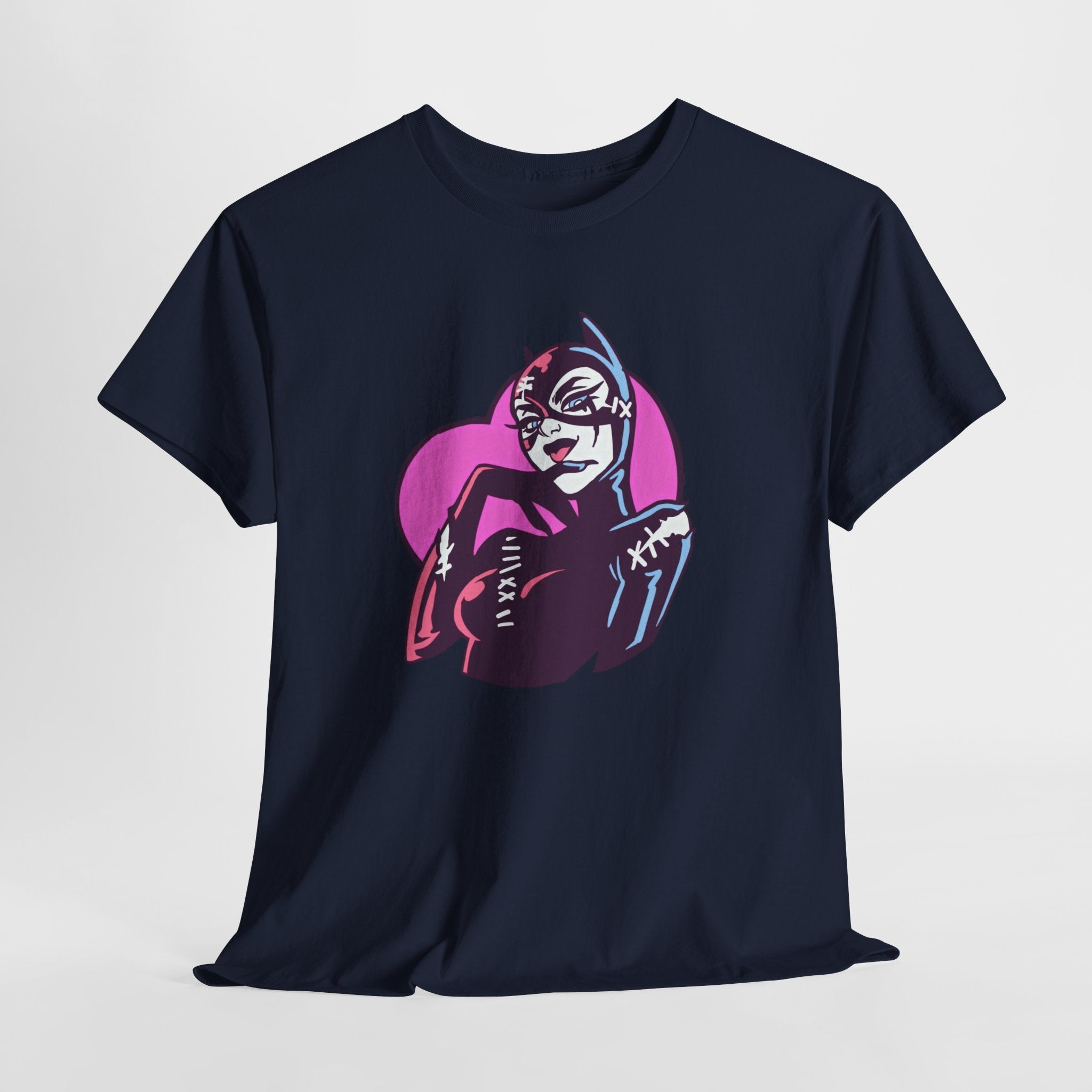 Catwoman Neon Heart Retro Comic T-Shirt — Catwoman Anti-Hero Tee