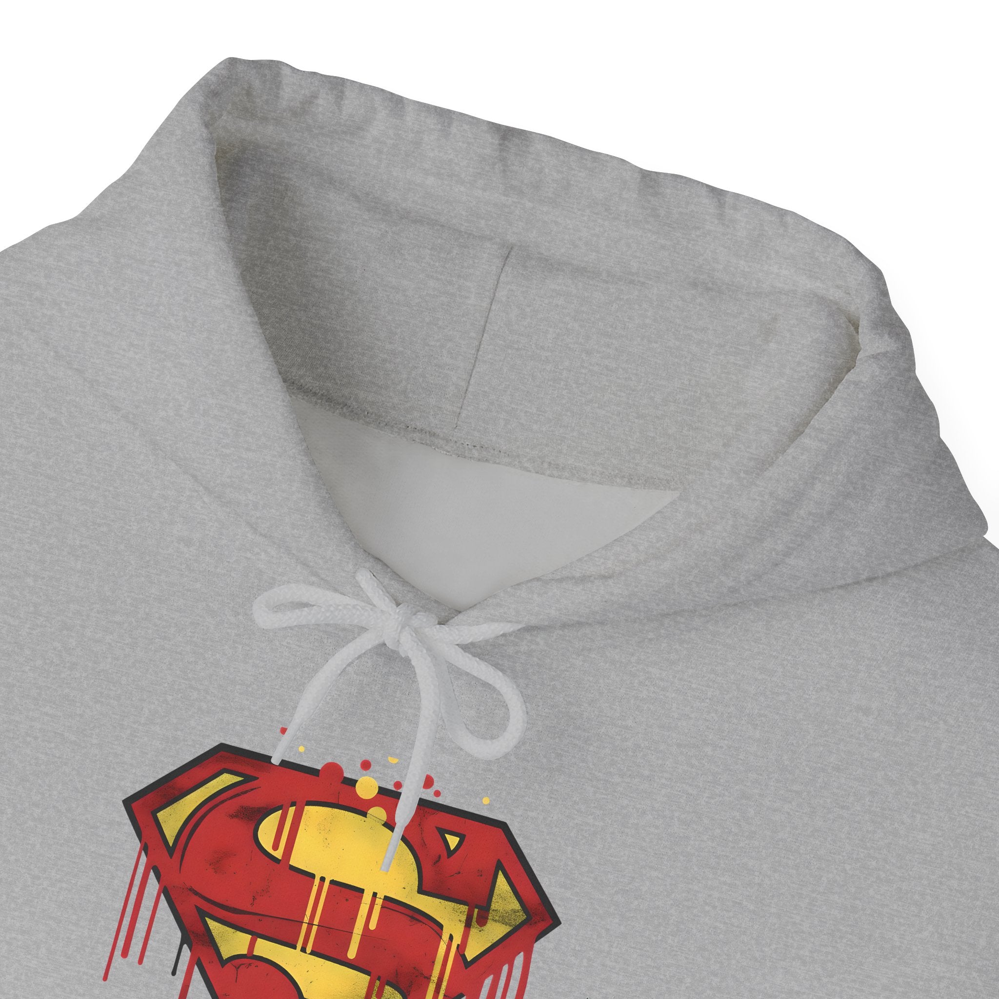 Dripping Superman Emblem Hoodie — Retro Grunge Bleeding Superman Pullover