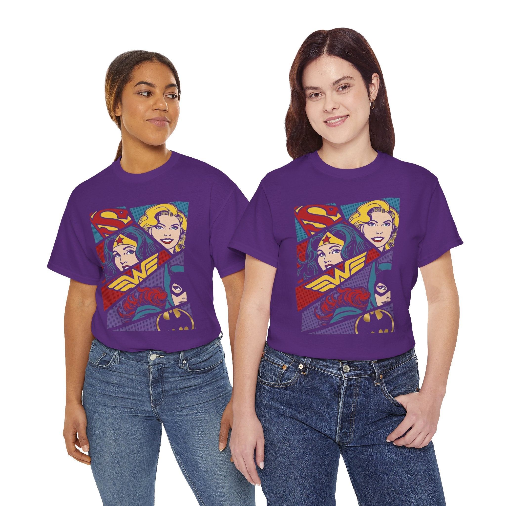 DC Girls Superhero Collage T‑Shirt — Wonder Woman, Supergirl & Batgirl Comic Tee