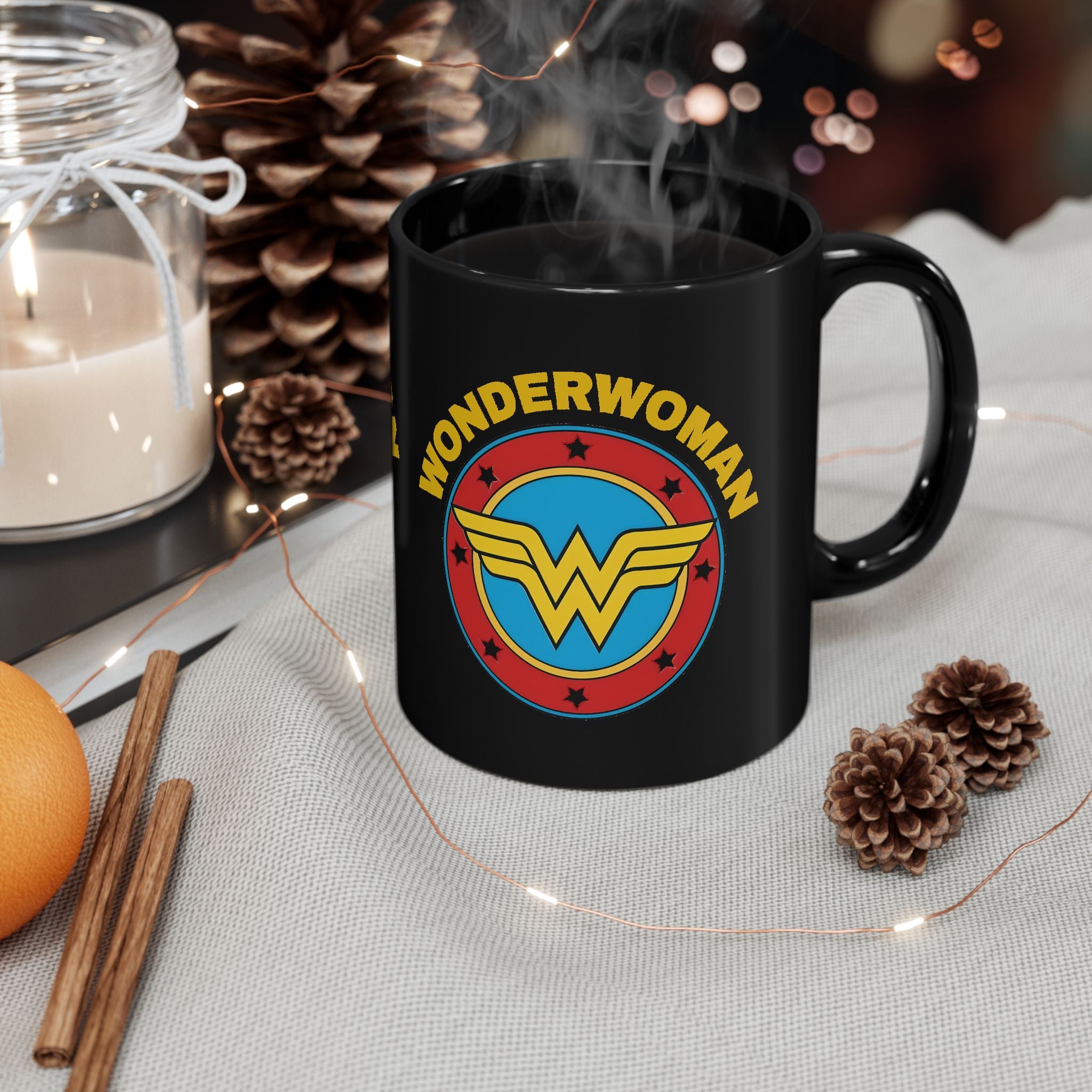 Wonder Woman Vintage Logo Coffee Mug - Retro DC Justice League Ceramic Cup - 11oz & 15oz