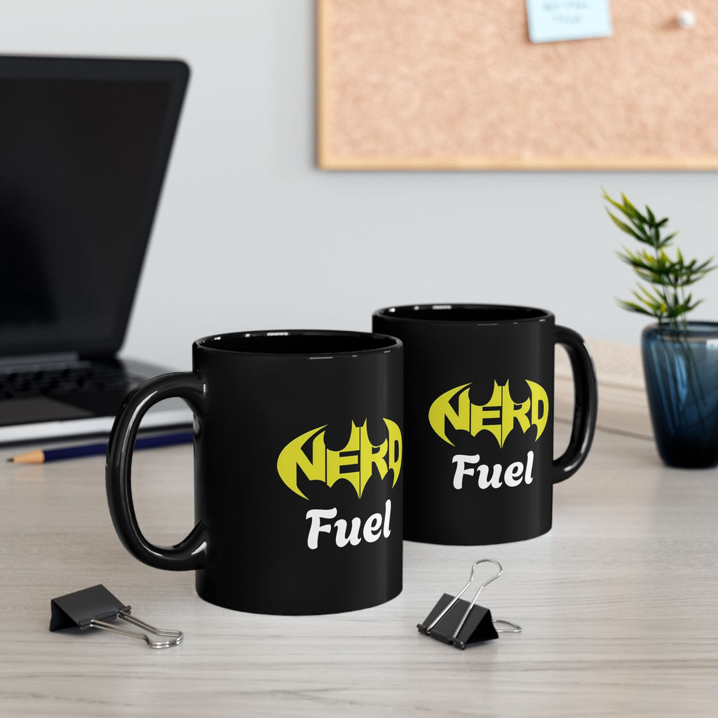 Nerd Fuel Black Morning Coffee Mug — Nerd Batman Logo 11oz/15oz