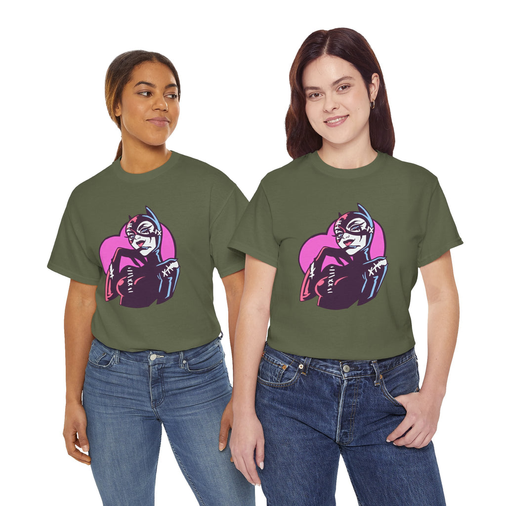 Catwoman Neon Heart Retro Comic T-Shirt — Catwoman Anti-Hero Tee