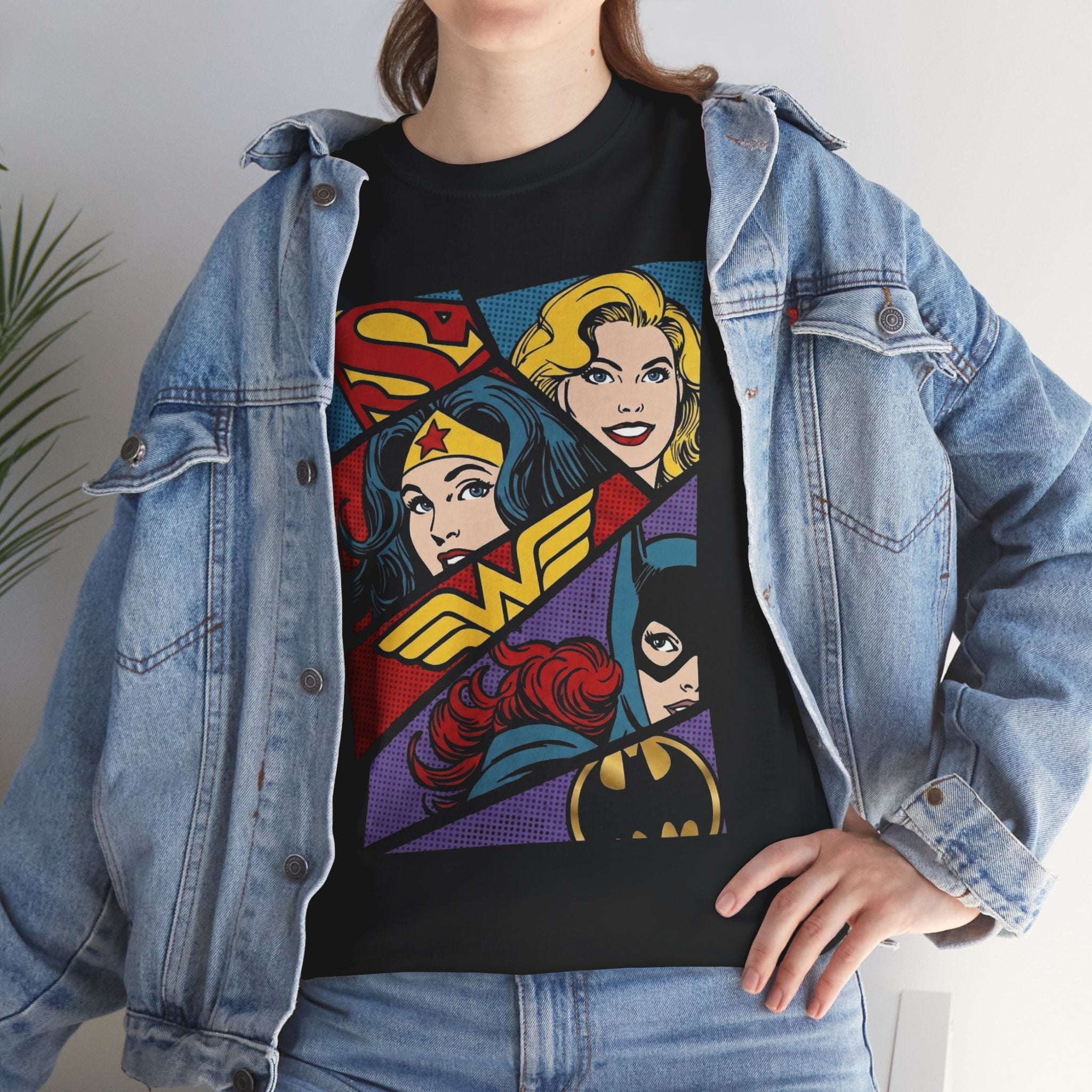 DC Girls Superhero Collage T‑Shirt — Wonder Woman, Supergirl & Batgirl Comic Tee