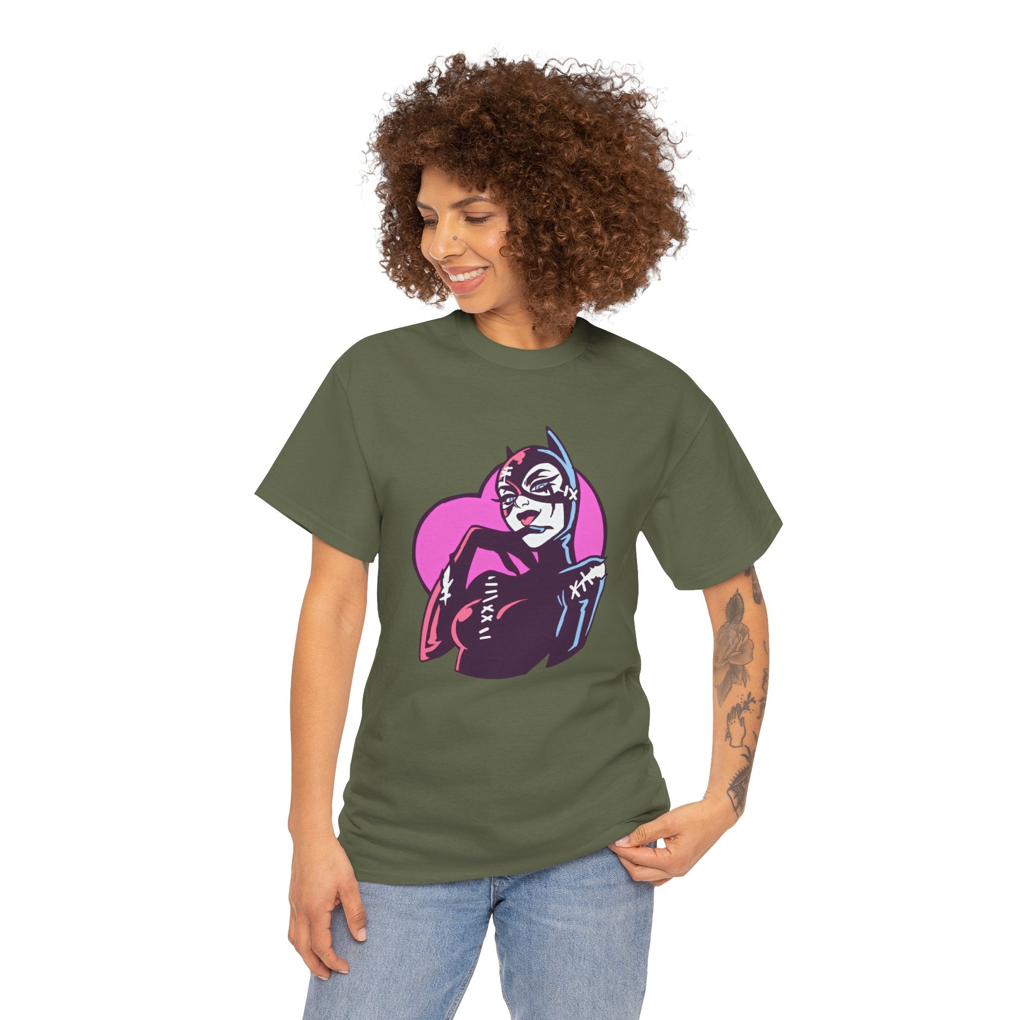 Catwoman Neon Heart Retro Comic T-Shirt — Catwoman Anti-Hero Tee