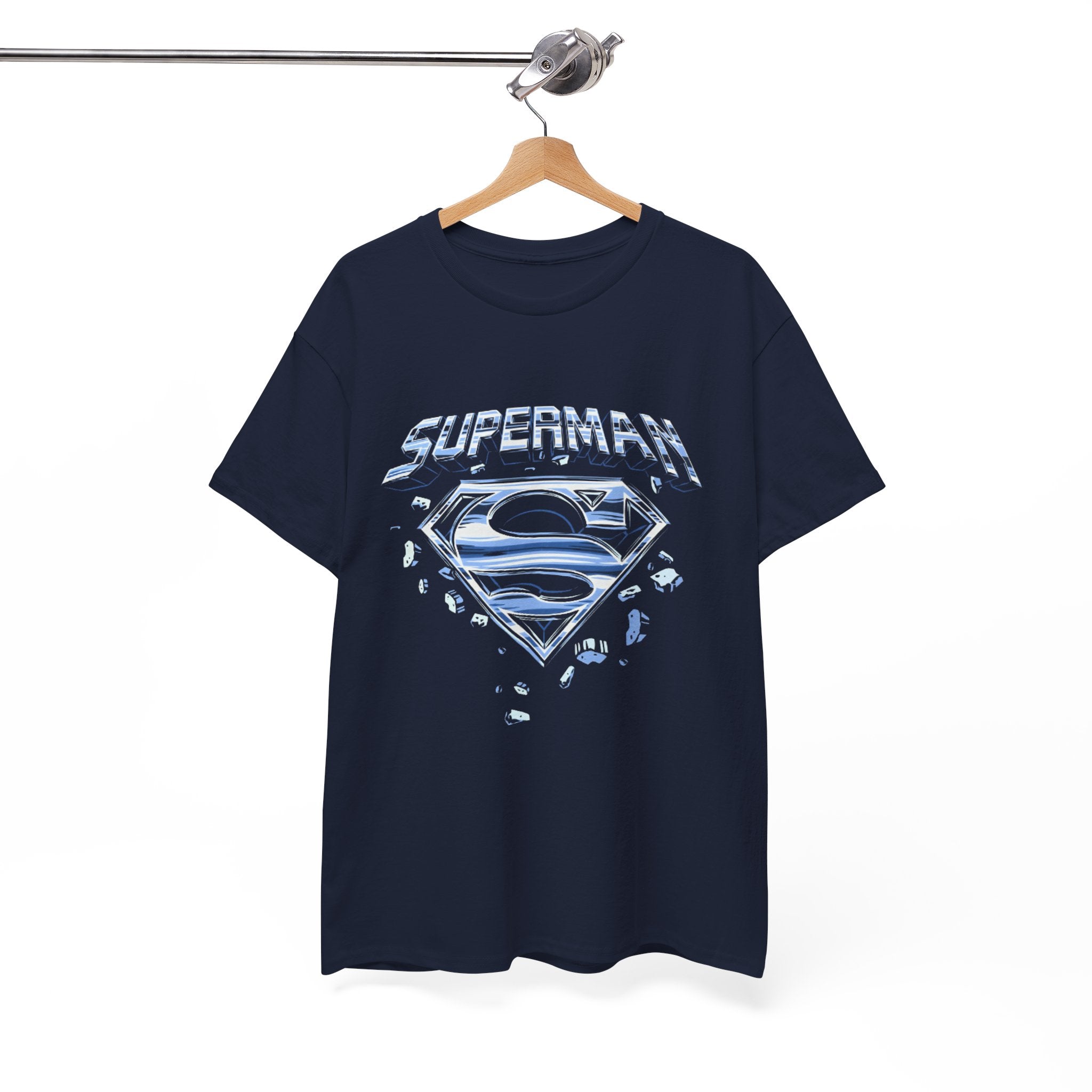 Man of Steel Metallic Logo T-Shirt — Shattered Chrome Superman Unisex Tee