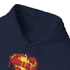 Dripping Superman Emblem Hoodie — Retro Grunge Bleeding Superman Pullover
