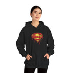 Dripping Superman Emblem Hoodie — Retro Grunge Bleeding Superman Pullover
