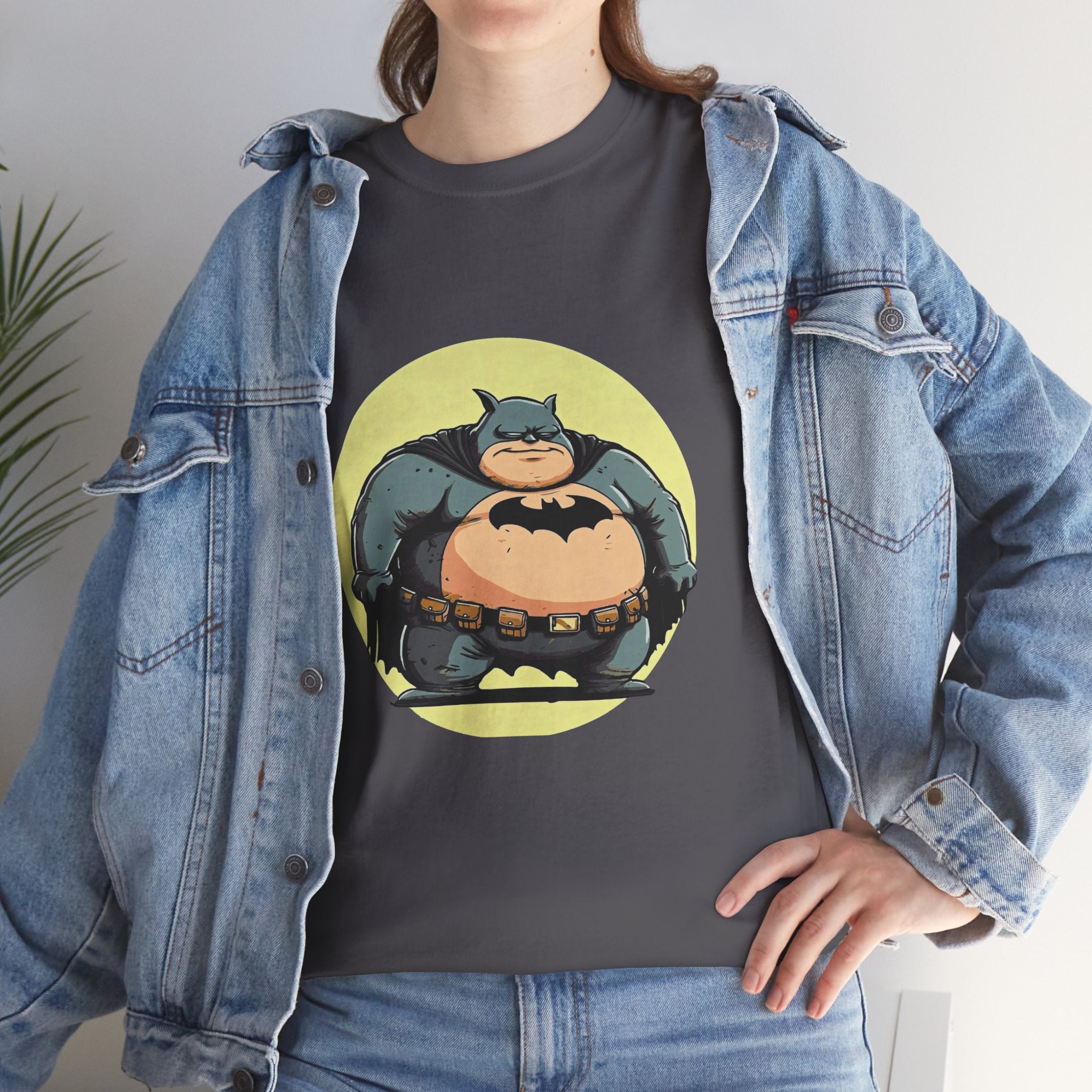 Funny Chubby Bat Hero T‑Shirt — Cute Fat Batman Parody Tee