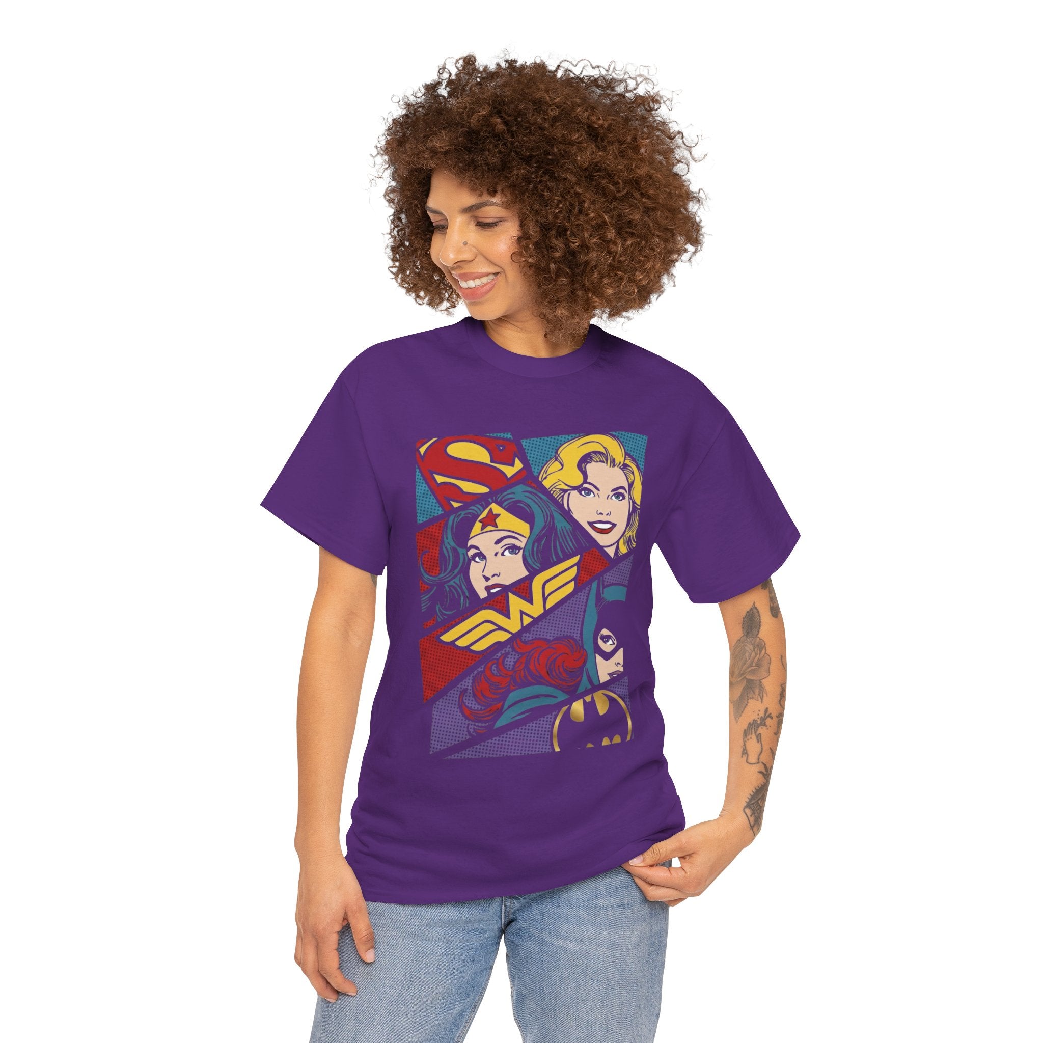 DC Girls Superhero Collage T‑Shirt — Wonder Woman, Supergirl & Batgirl Comic Tee