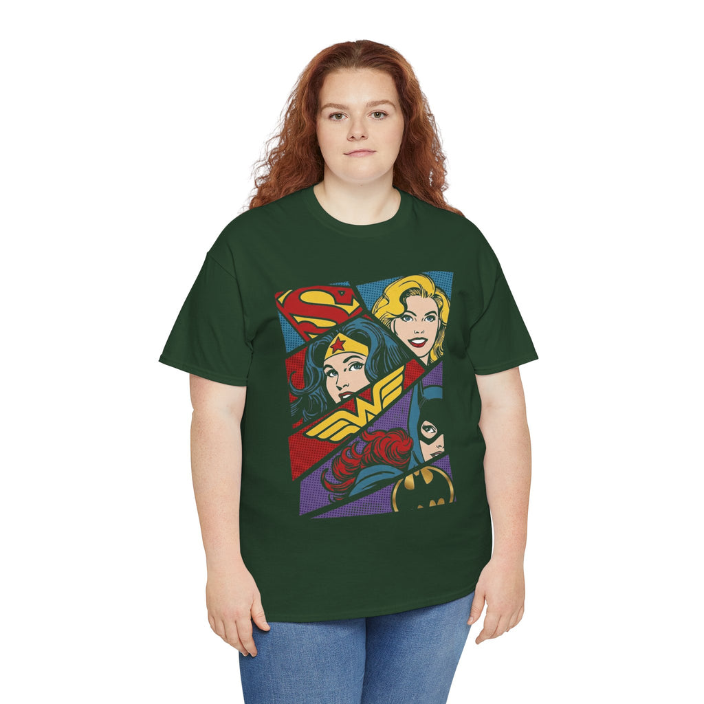 DC Girls Superhero Collage T‑Shirt — Wonder Woman, Supergirl & Batgirl Comic Tee