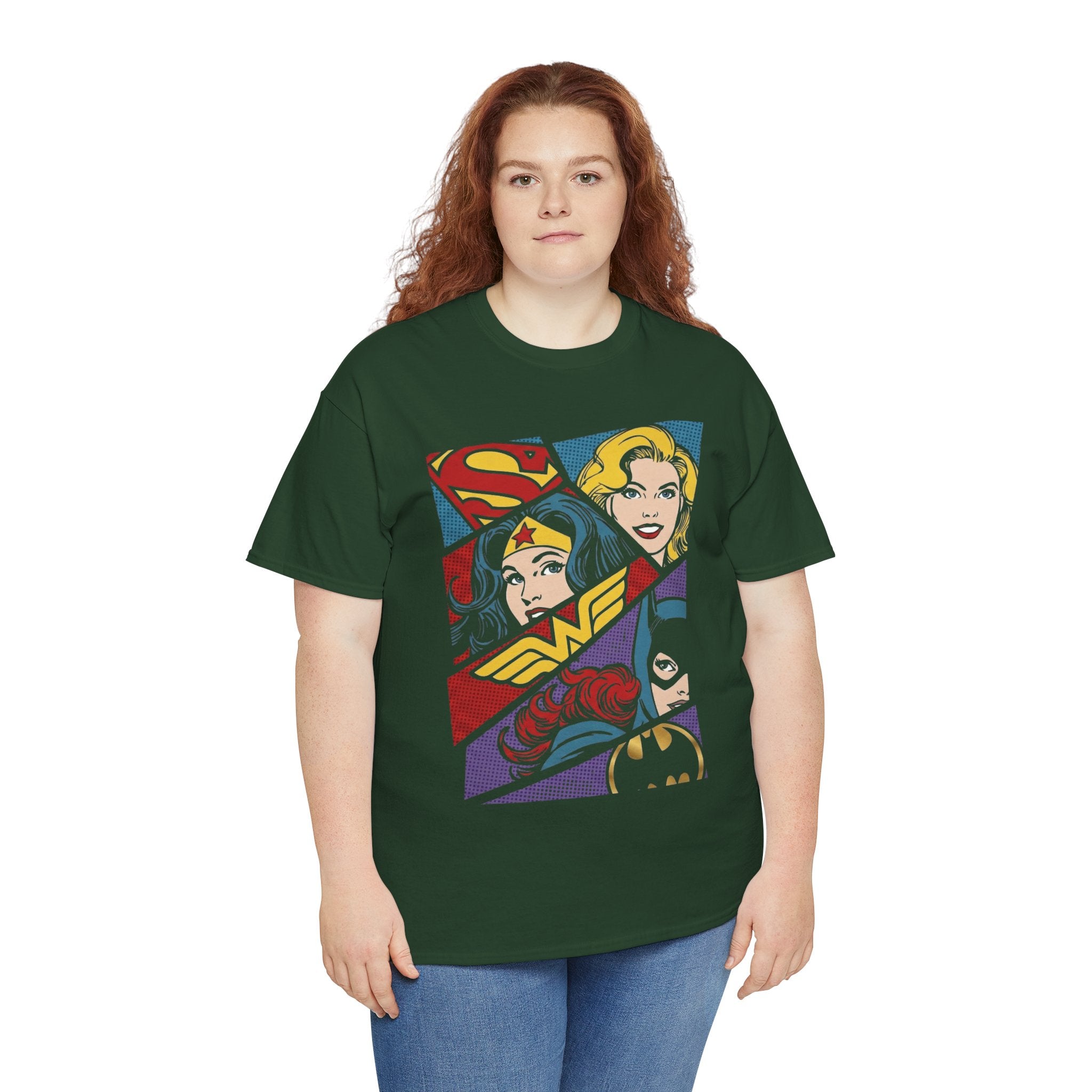DC Girls Superhero Collage T‑Shirt — Wonder Woman, Supergirl & Batgirl Comic Tee