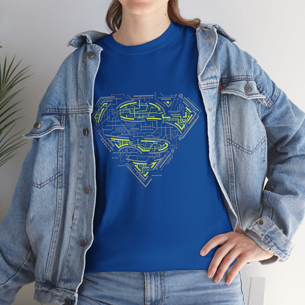 Superman Tech Shield T-Shirt — Futuristic Man of Steel Fanart Logo Tee