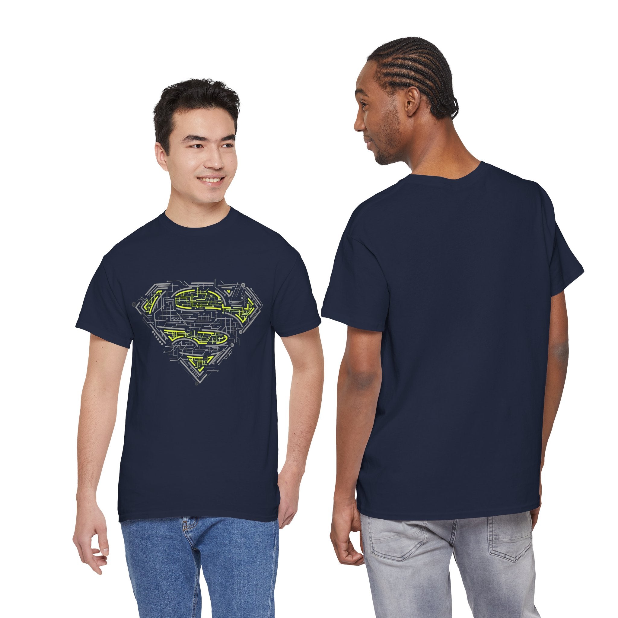 Superman Tech Shield T-Shirt — Futuristic Man of Steel Fanart Logo Tee