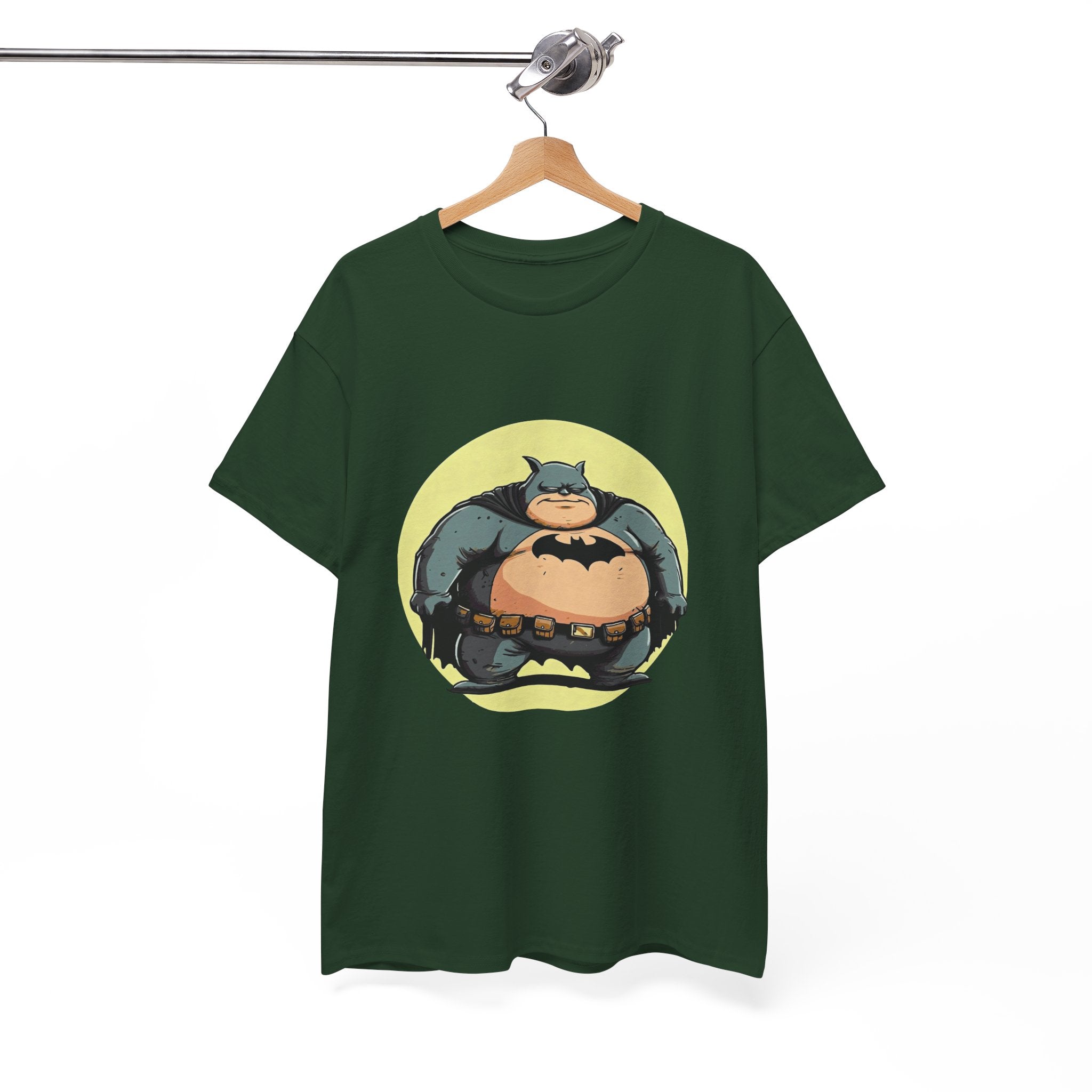 Funny Chubby Bat Hero T‑Shirt — Cute Fat Batman Parody Tee