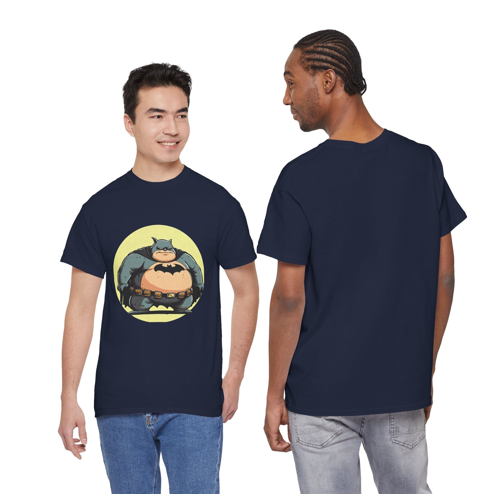 Funny Chubby Bat Hero T‑Shirt — Cute Fat Batman Parody Tee