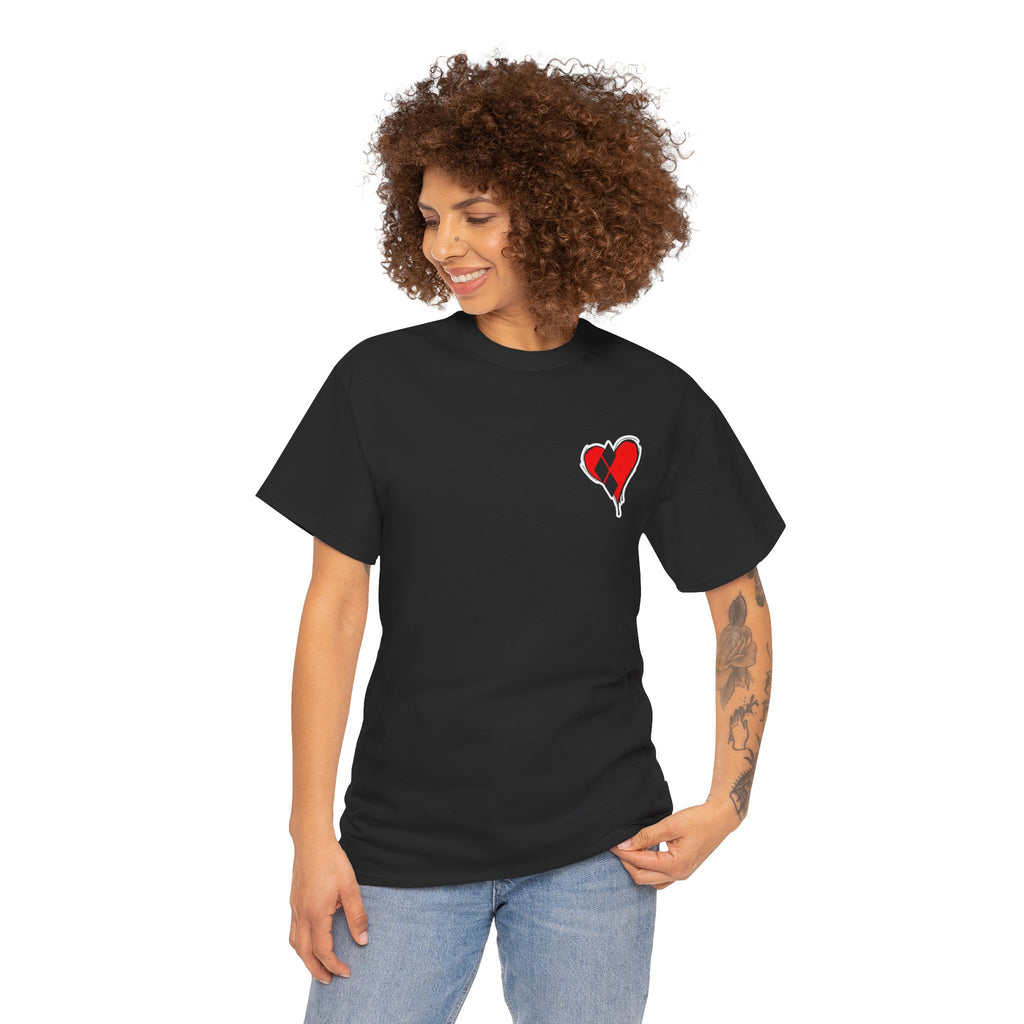 Harlequin Heart Tee — Joker-Inspired Playing Card Graphic T-Shirt