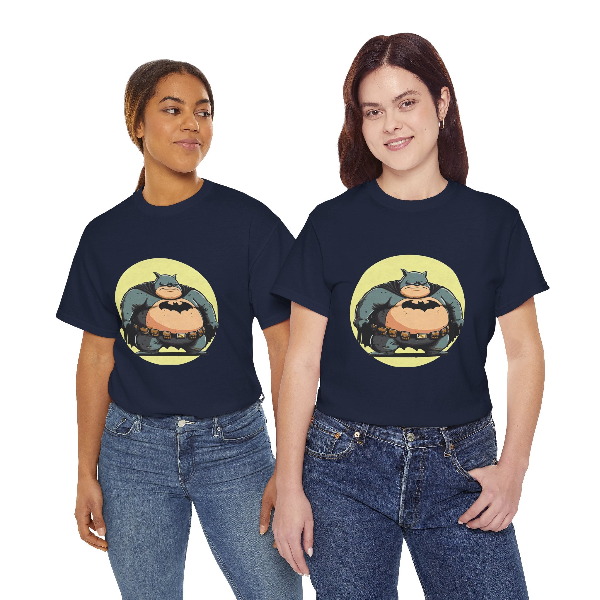 Funny Chubby Bat Hero T‑Shirt — Cute Fat Batman Parody Tee