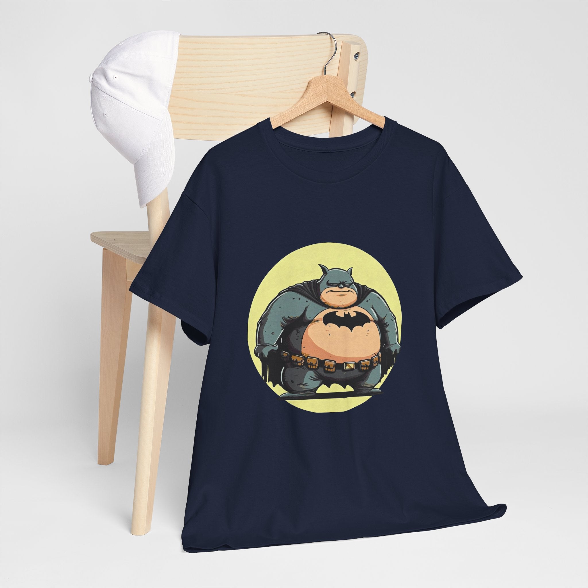 Funny Chubby Bat Hero T‑Shirt — Cute Fat Batman Parody Tee