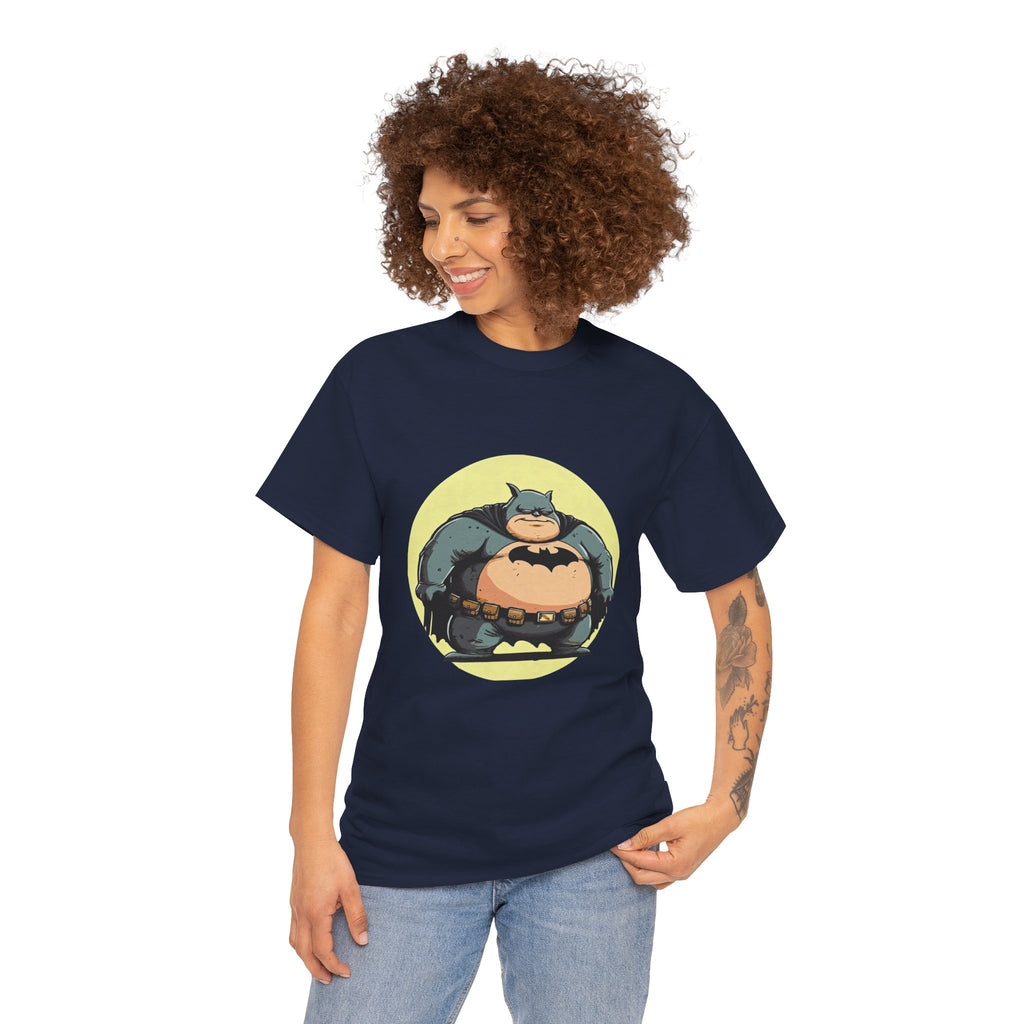 Funny Chubby Bat Hero T‑Shirt — Cute Fat Batman Parody Tee