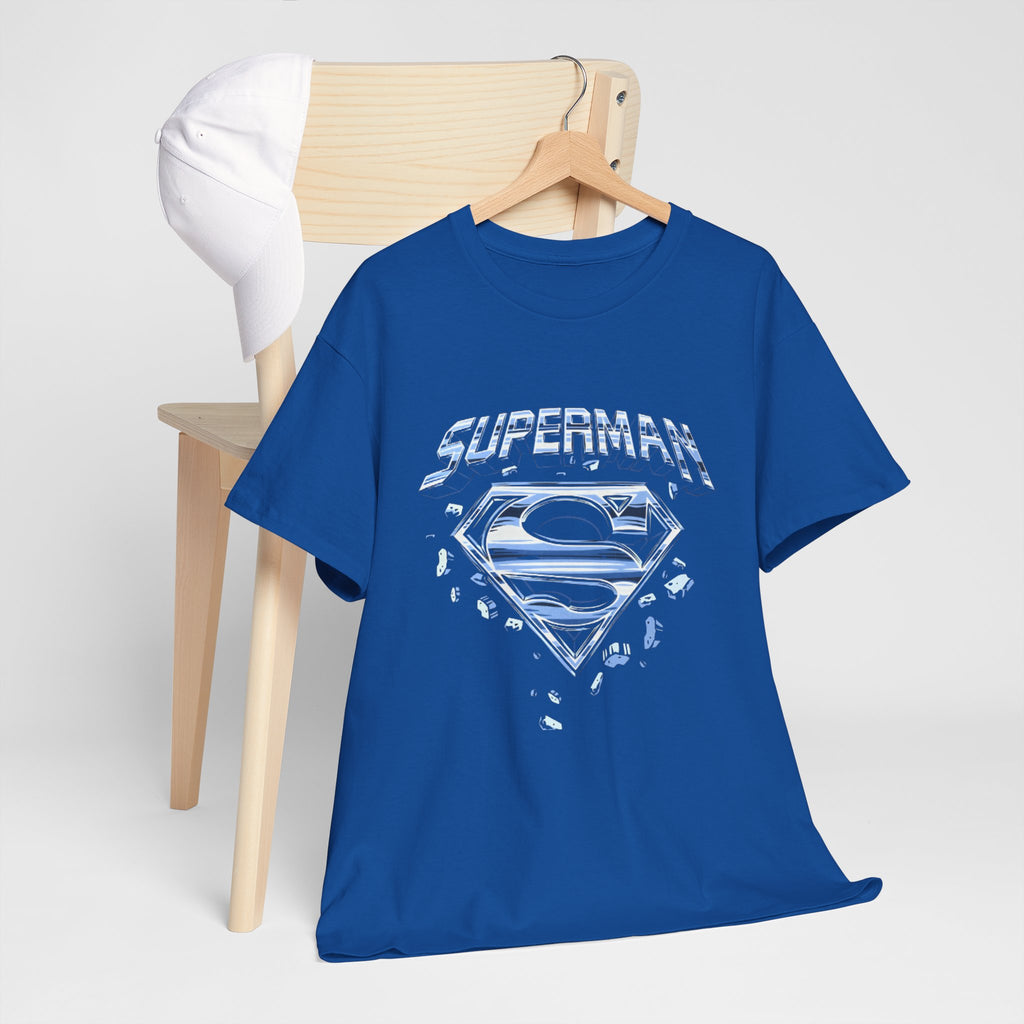 Man of Steel Metallic Logo T-Shirt — Shattered Chrome Superman Unisex Tee