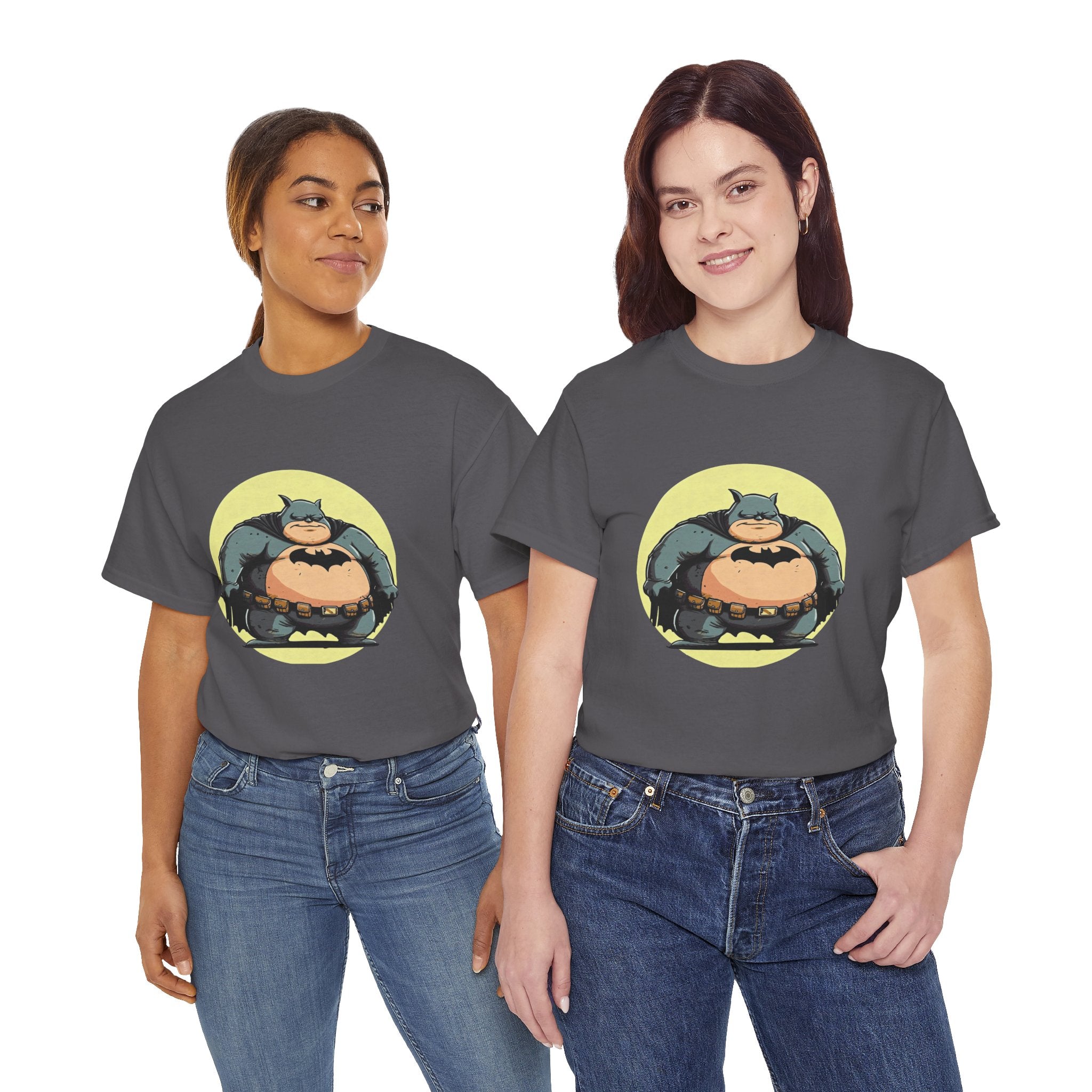 Funny Chubby Bat Hero T‑Shirt — Cute Fat Batman Parody Tee