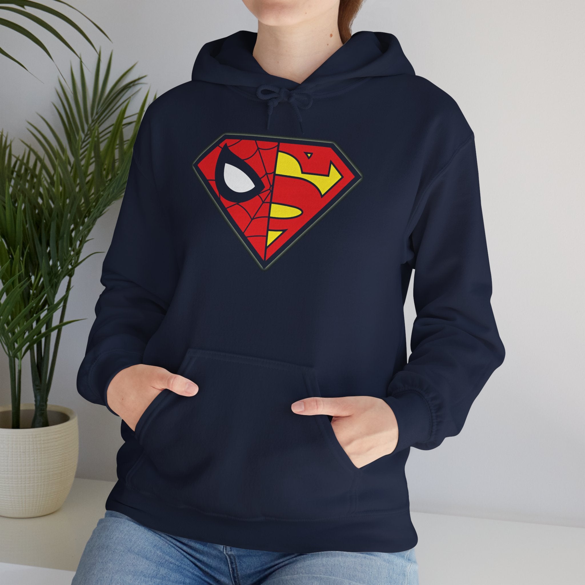 Spider-Man x Superman Logo Hoodie — Superhero Mashup Pullover