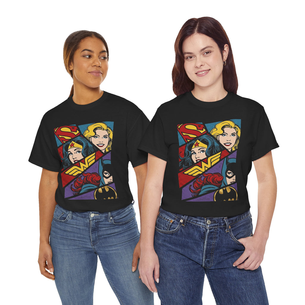 DC Girls Superhero Collage T‑Shirt — Wonder Woman, Supergirl & Batgirl Comic Tee