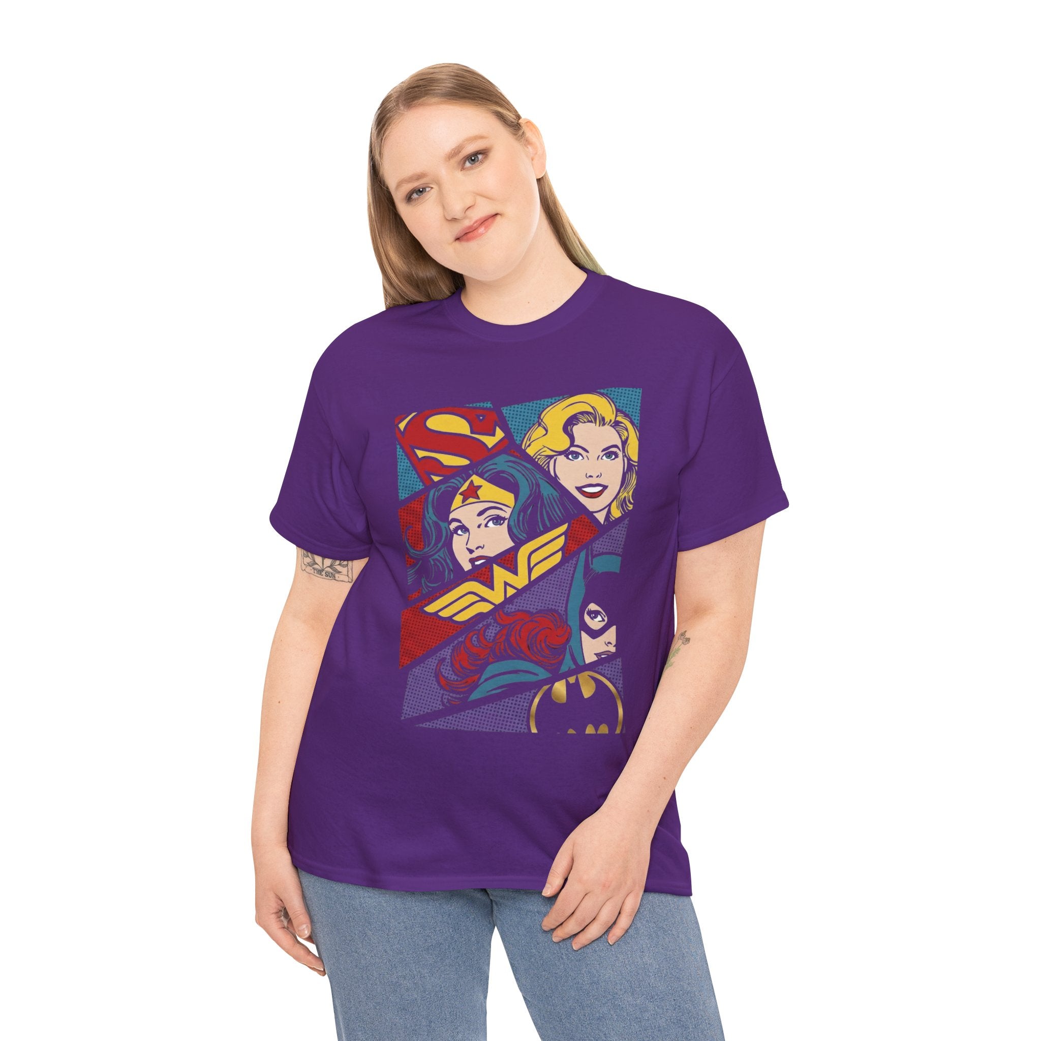 DC Girls Superhero Collage T‑Shirt — Wonder Woman, Supergirl & Batgirl Comic Tee