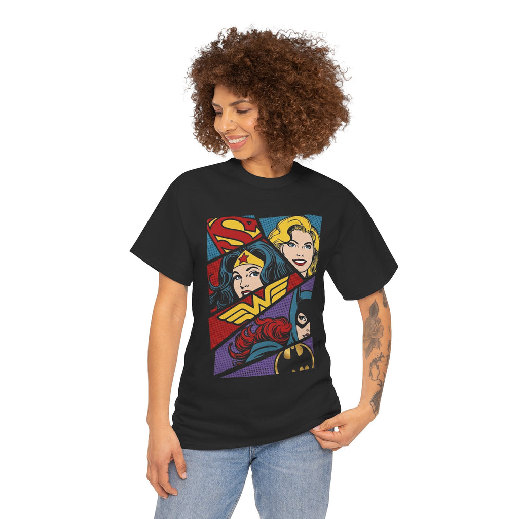 DC Girls Superhero Collage T‑Shirt — Wonder Woman, Supergirl & Batgirl Comic Tee
