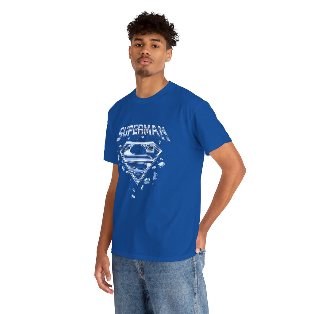 Man of Steel Metallic Logo T-Shirt — Shattered Chrome Superman Unisex Tee