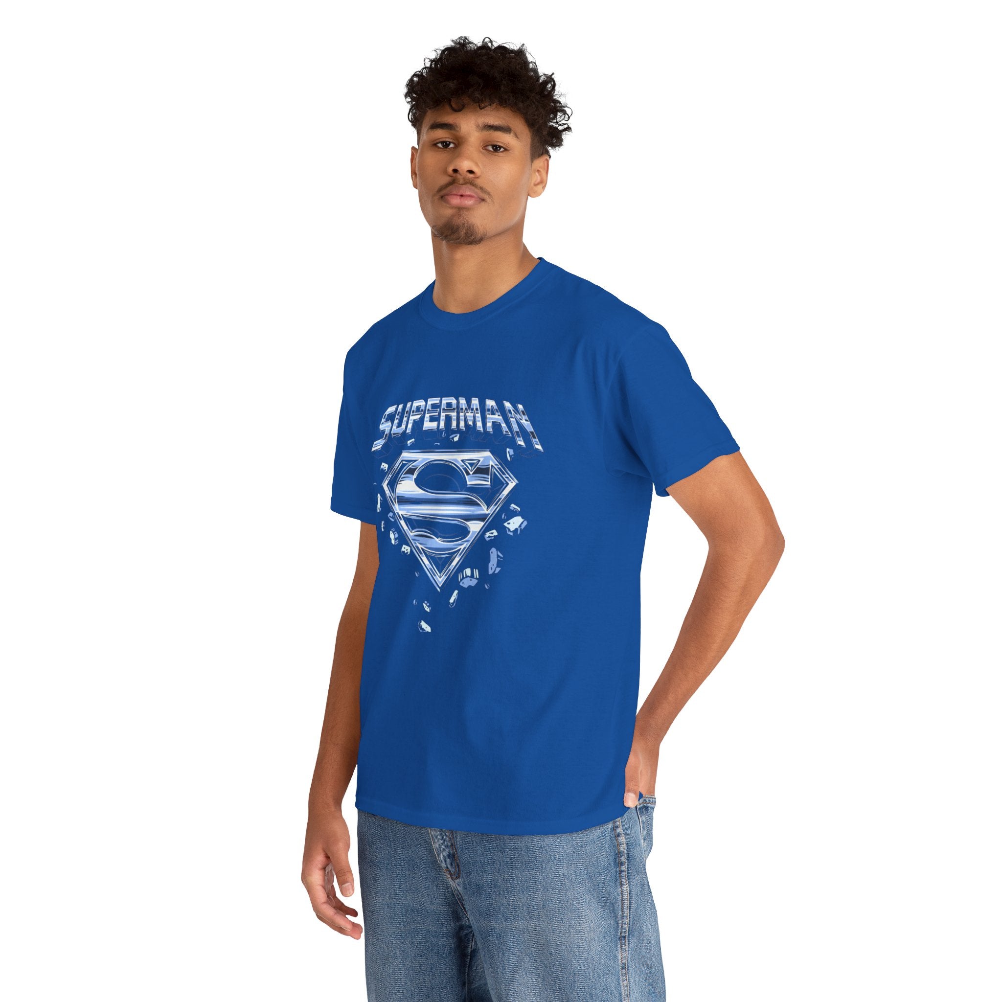 Man of Steel Metallic Logo T-Shirt — Shattered Chrome Superman Unisex Tee