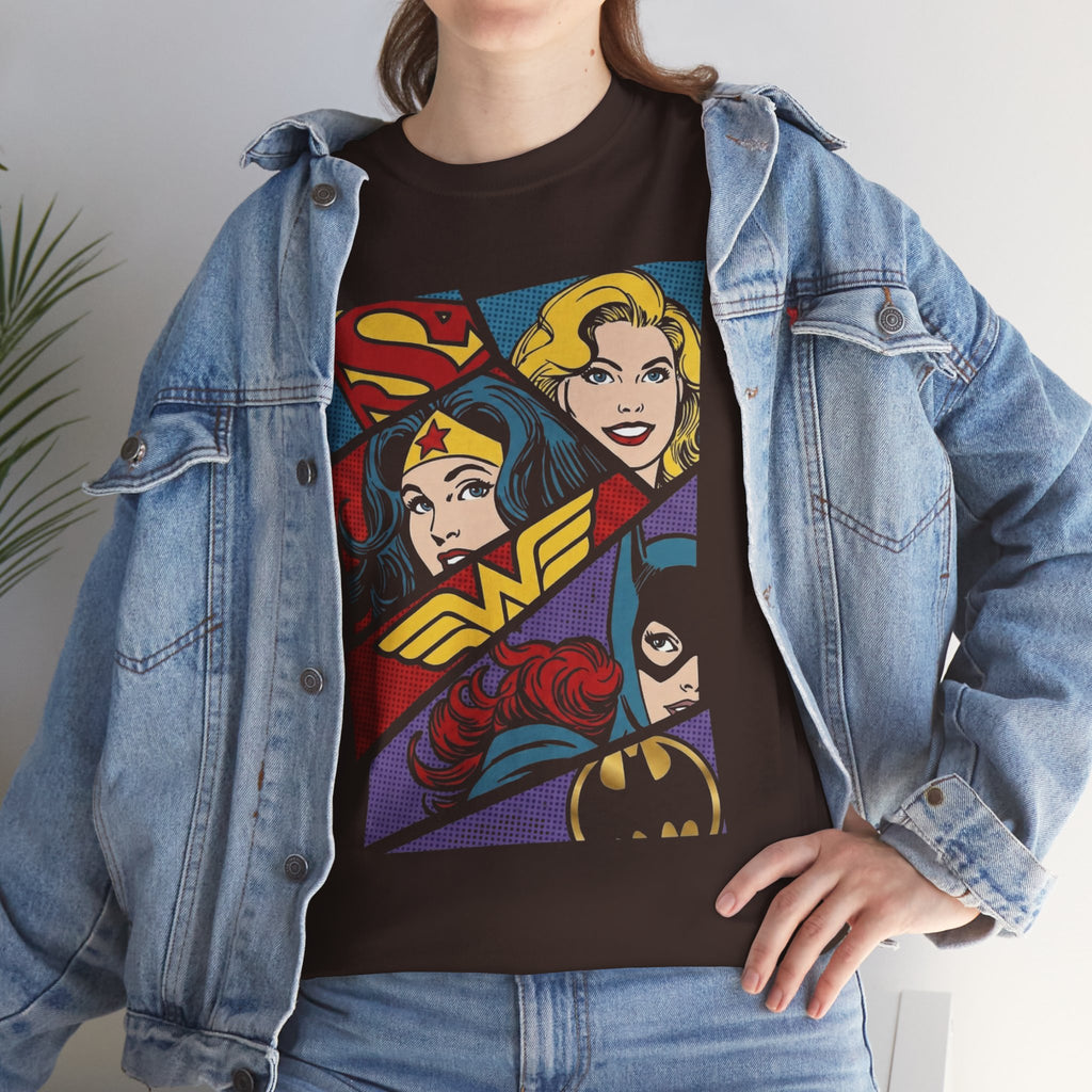 DC Girls Superhero Collage T‑Shirt — Wonder Woman, Supergirl & Batgirl Comic Tee