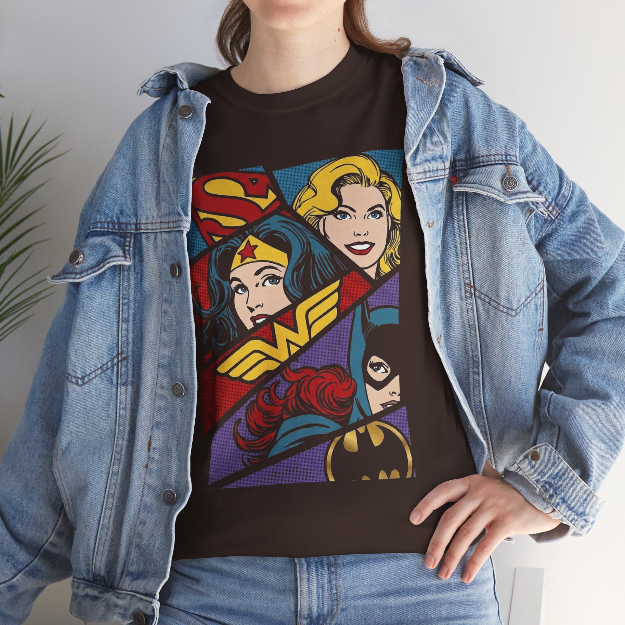 DC Girls Superhero Collage T‑Shirt — Wonder Woman, Supergirl & Batgirl Comic Tee