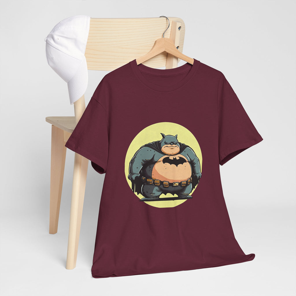 Funny Chubby Bat Hero T‑Shirt — Cute Fat Batman Parody Tee
